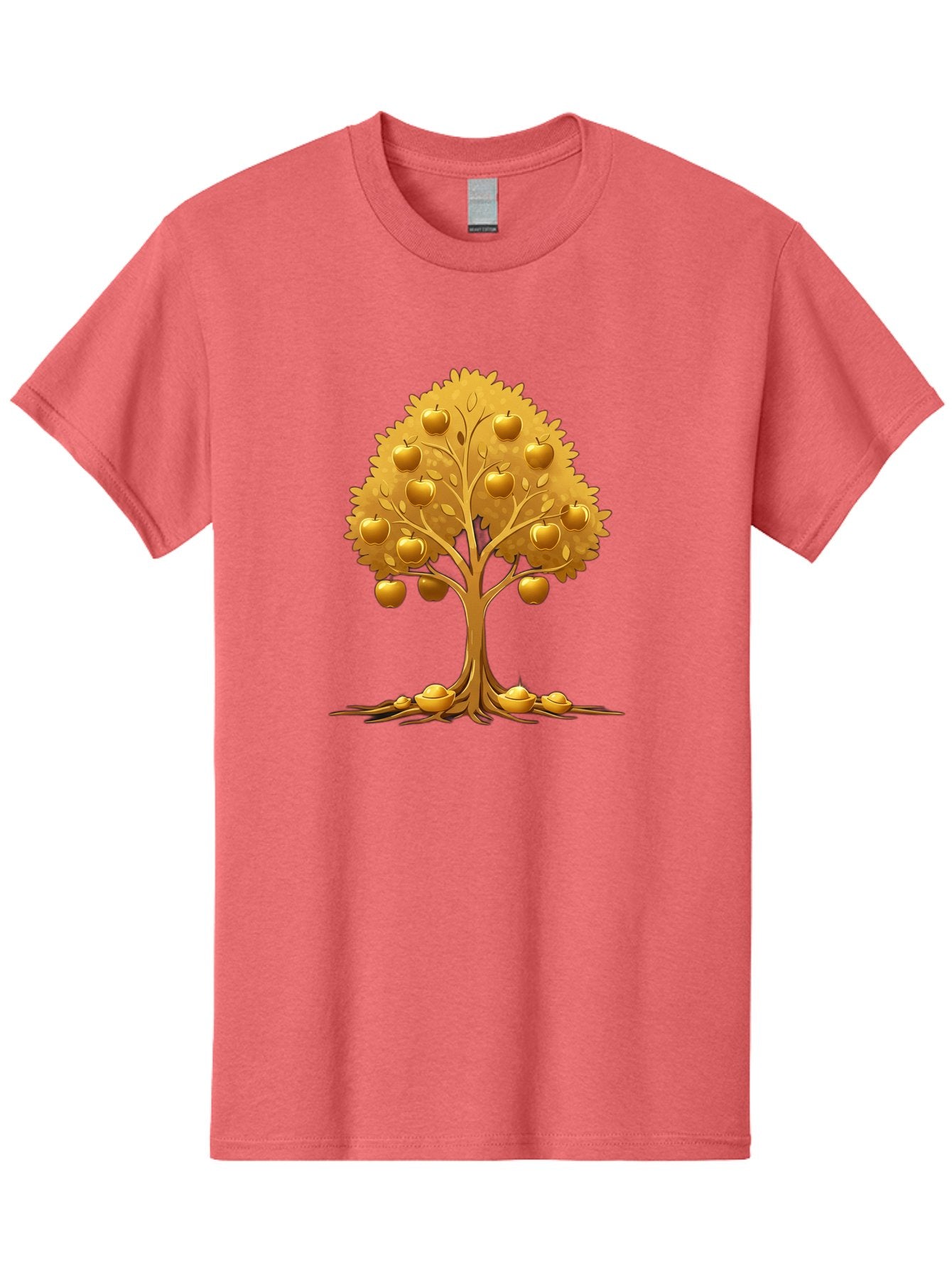 Golden-Apple-Tree Men'S Graphic Tee, 100% Cotton, Comfortable Casual Summer Wear, Machine Washable, Golden Apple Tree, Fruiting Tree, Lush Foliage, Abundant Harvest, Tree Roots, Golden Apples, Autumnal Theme, Symbol Of Prosperity Baa766