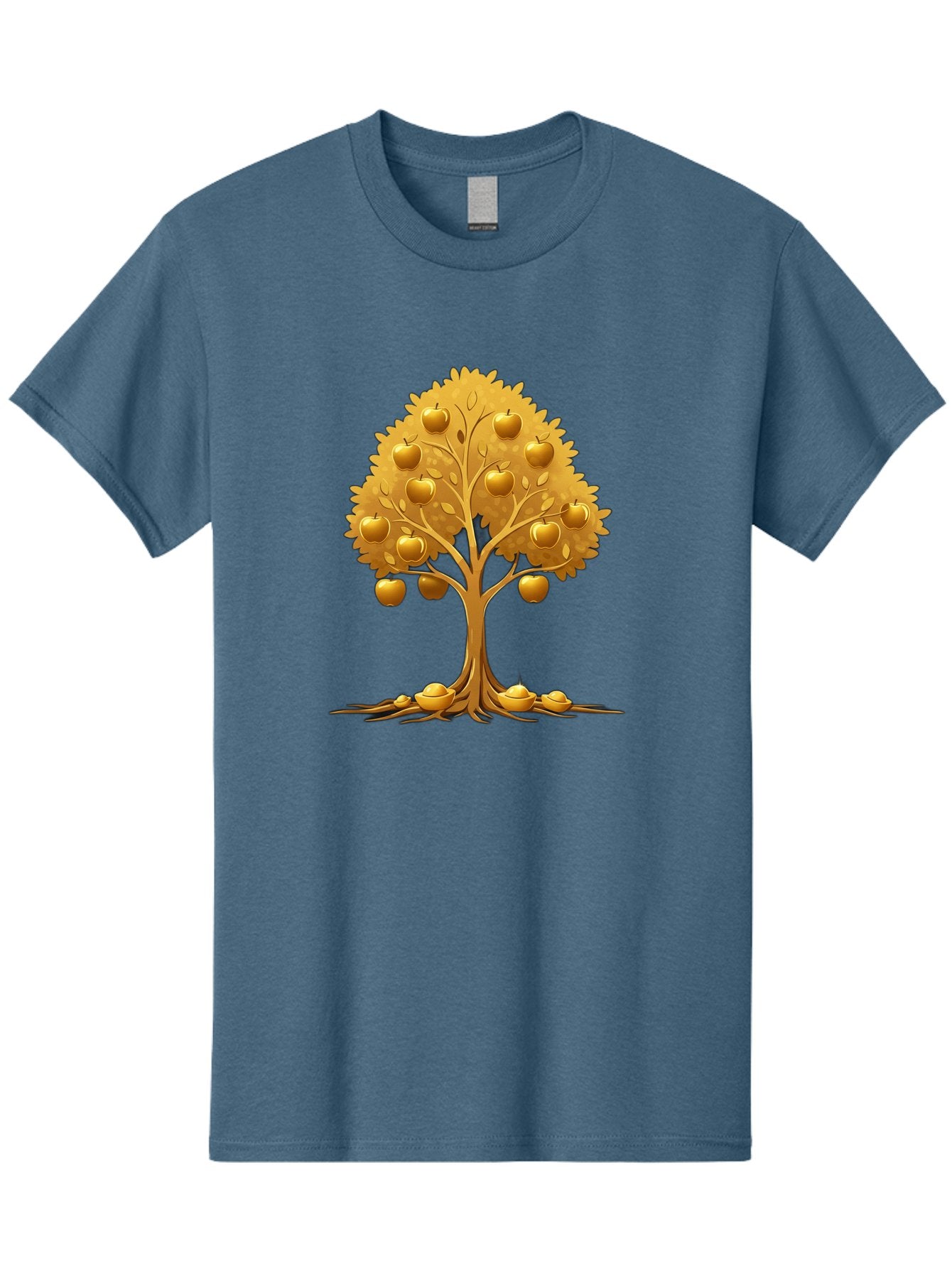 Golden-Apple-Tree Men'S Graphic Tee, 100% Cotton, Comfortable Casual Summer Wear, Machine Washable, Golden Apple Tree, Fruiting Tree, Lush Foliage, Abundant Harvest, Tree Roots, Golden Apples, Autumnal Theme, Symbol Of Prosperity Baa766 13