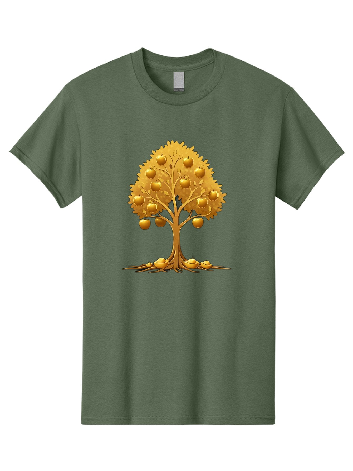 Golden-Apple-Tree Men'S Graphic Tee, 100% Cotton, Comfortable Casual Summer Wear, Machine Washable, Golden Apple Tree, Fruiting Tree, Lush Foliage, Abundant Harvest, Tree Roots, Golden Apples, Autumnal Theme, Symbol Of Prosperity Baa766