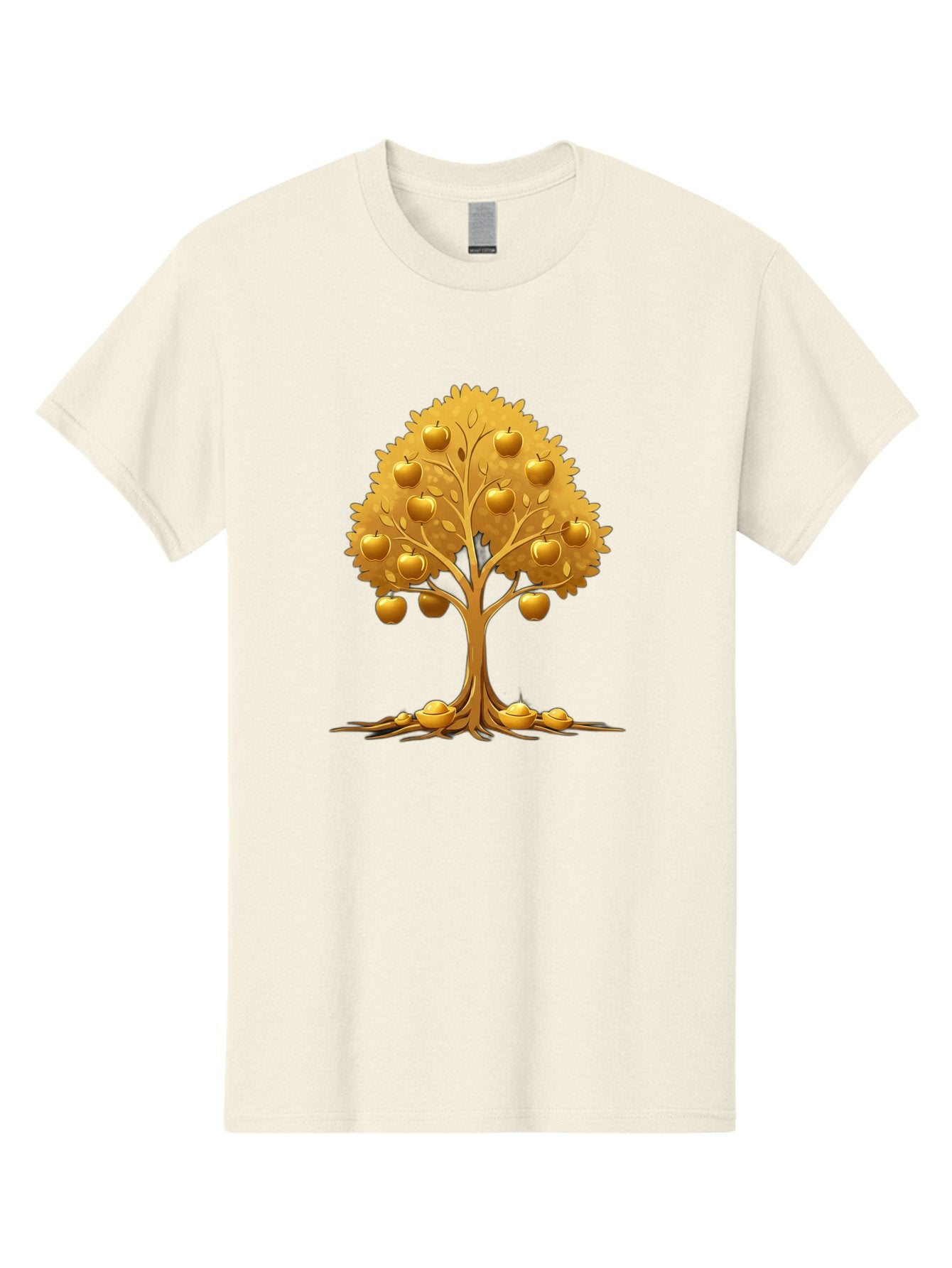 Golden-Apple-Tree Men'S Graphic Tee, 100% Cotton, Comfortable Casual Summer Wear, Machine Washable, Golden Apple Tree, Fruiting Tree, Lush Foliage, Abundant Harvest, Tree Roots, Golden Apples, Autumnal Theme, Symbol Of Prosperity Baa766 14