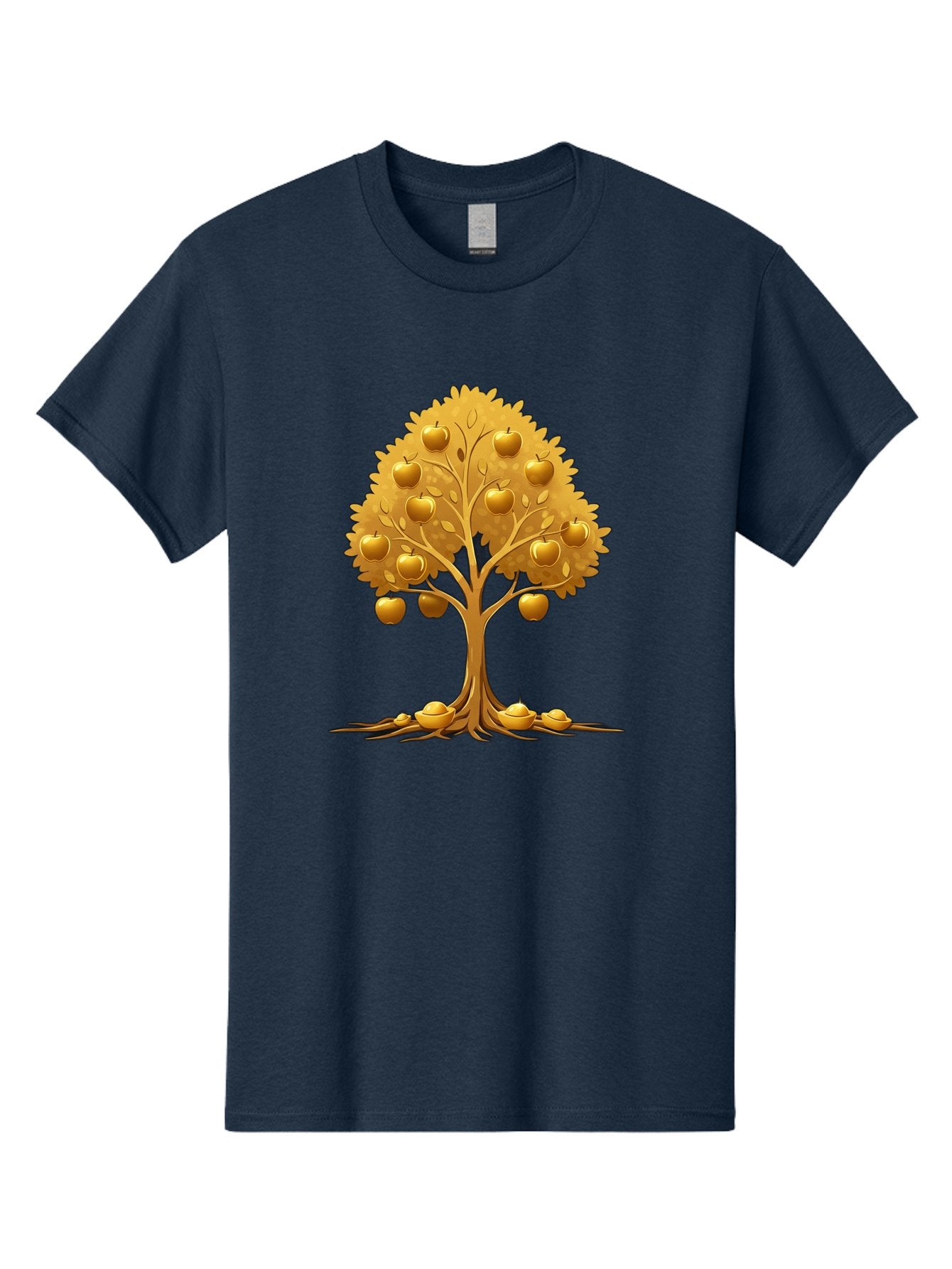 Golden-Apple-Tree Men'S Graphic Tee, 100% Cotton, Comfortable Casual Summer Wear, Machine Washable, Golden Apple Tree, Fruiting Tree, Lush Foliage, Abundant Harvest, Tree Roots, Golden Apples, Autumnal Theme, Symbol Of Prosperity Baa766 3