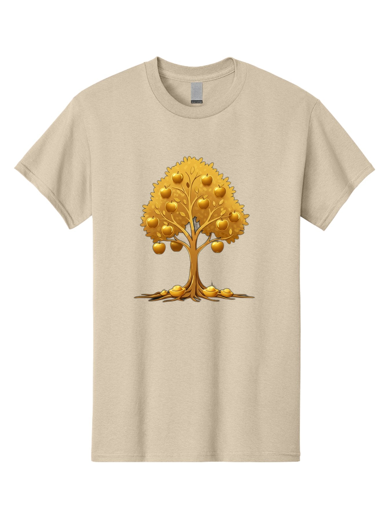Golden-Apple-Tree Men'S Graphic Tee, 100% Cotton, Comfortable Casual Summer Wear, Machine Washable, Golden Apple Tree, Fruiting Tree, Lush Foliage, Abundant Harvest, Tree Roots, Golden Apples, Autumnal Theme, Symbol Of Prosperity Baa766 9
