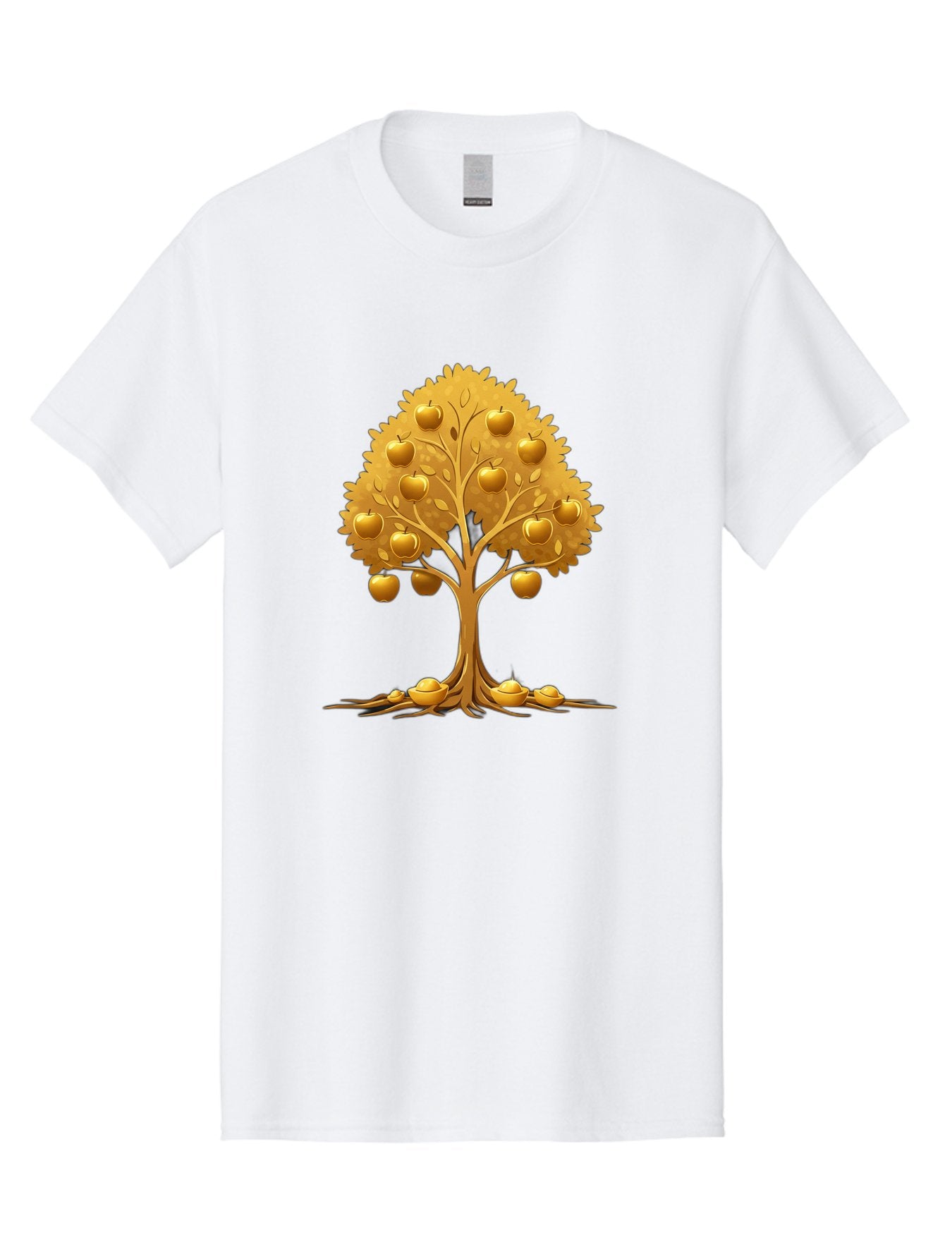 Golden-Apple-Tree Men'S Graphic Tee, 100% Cotton, Comfortable Casual Summer Wear, Machine Washable, Golden Apple Tree, Fruiting Tree, Lush Foliage, Abundant Harvest, Tree Roots, Golden Apples, Autumnal Theme, Symbol Of Prosperity Baa766 10
