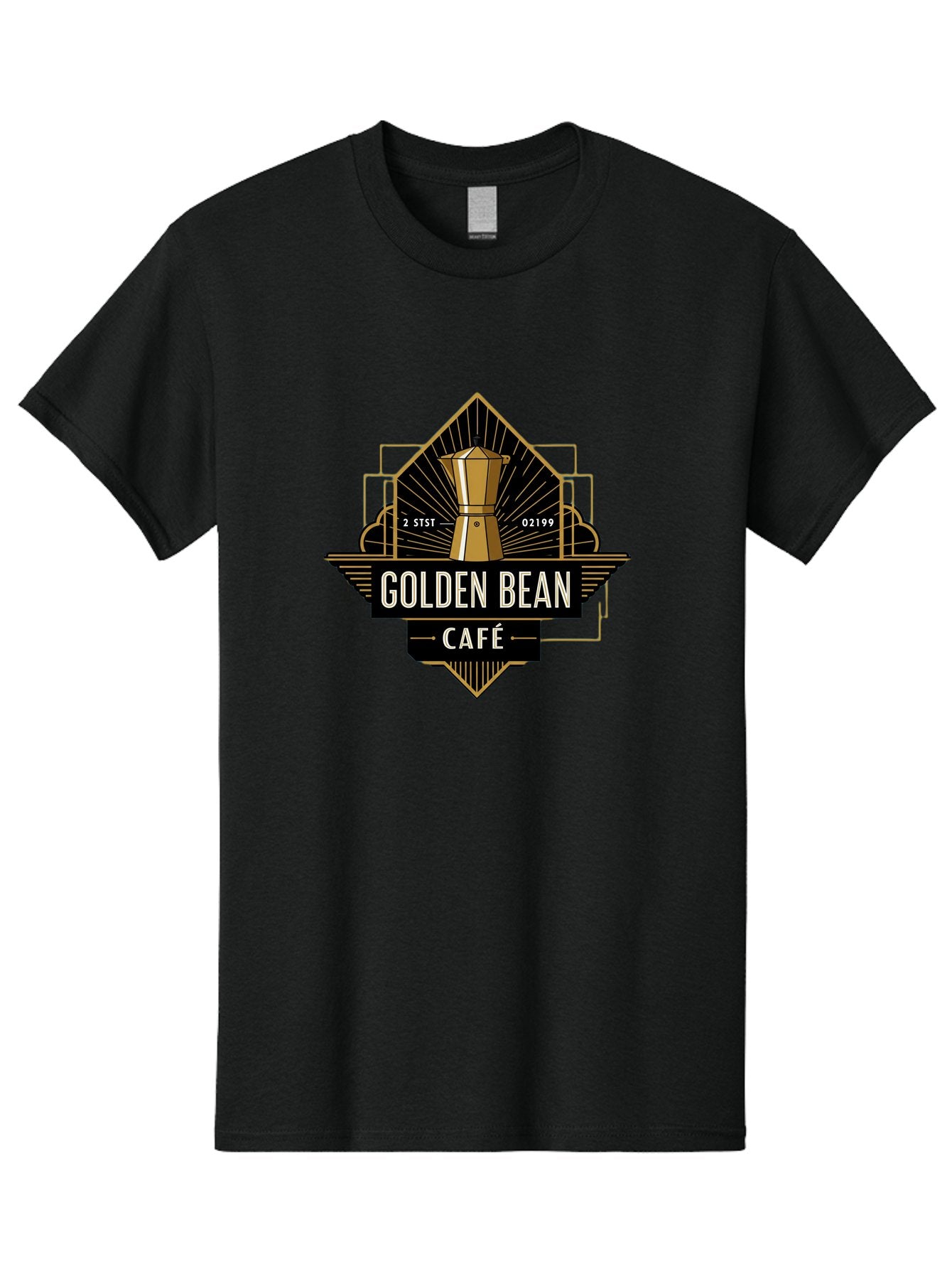 Golden-Bean-Cafe Men'S Graphic Tee, 100% Cotton, Comfortable Casual Summer Wear, Machine Washable, Coffee Shop Logo, Coffee Bean, Cafe Branding, Gold Accents, Art Deco Style, Vintage Flair, Coffee Culture, Cafe Experience, Specialty Coffee Baa767 11