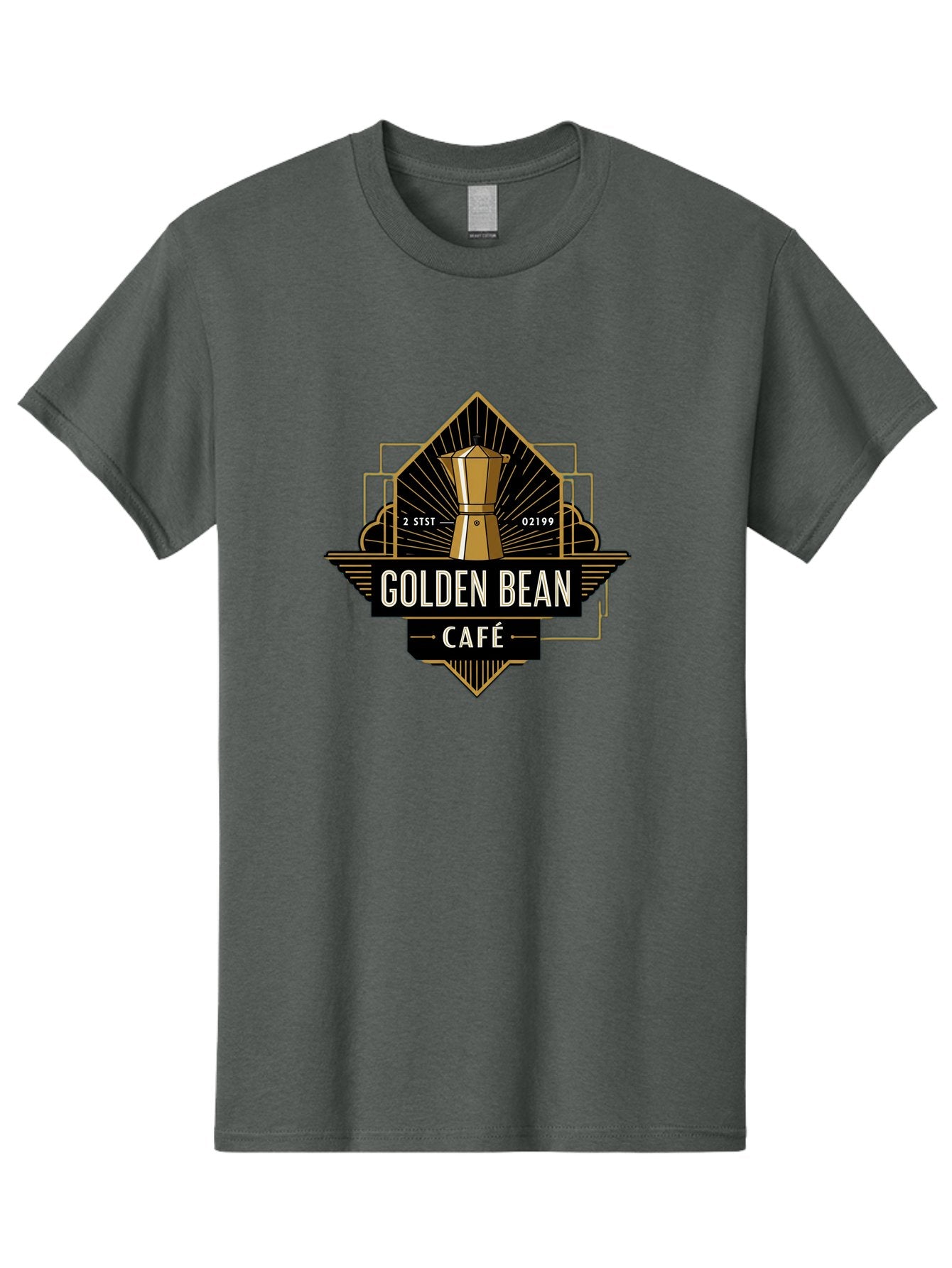 Golden-Bean-Cafe Men'S Graphic Tee, 100% Cotton, Comfortable Casual Summer Wear, Machine Washable, Coffee Shop Logo, Coffee Bean, Cafe Branding, Gold Accents, Art Deco Style, Vintage Flair, Coffee Culture, Cafe Experience, Specialty Coffee Baa767 3