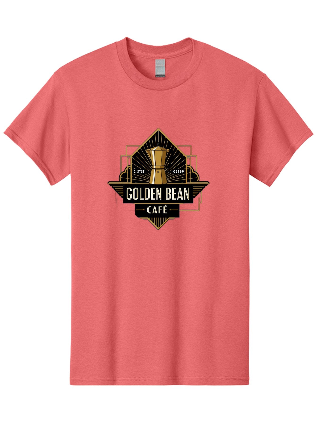Golden-Bean-Cafe Men'S Graphic Tee, 100% Cotton, Comfortable Casual Summer Wear, Machine Washable, Coffee Shop Logo, Coffee Bean, Cafe Branding, Gold Accents, Art Deco Style, Vintage Flair, Coffee Culture, Cafe Experience, Specialty Coffee Baa767 4