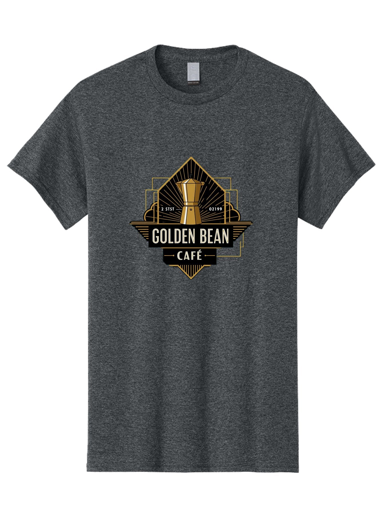 Golden-Bean-Cafe Men'S Graphic Tee, 100% Cotton, Comfortable Casual Summer Wear, Machine Washable, Coffee Shop Logo, Coffee Bean, Cafe Branding, Gold Accents, Art Deco Style, Vintage Flair, Coffee Culture, Cafe Experience, Specialty Coffee Baa767 7