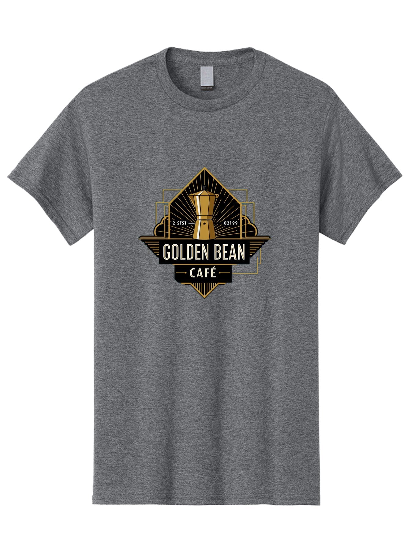 Golden-Bean-Cafe Men'S Graphic Tee, 100% Cotton, Comfortable Casual Summer Wear, Machine Washable, Coffee Shop Logo, Coffee Bean, Cafe Branding, Gold Accents, Art Deco Style, Vintage Flair, Coffee Culture, Cafe Experience, Specialty Coffee Baa767 13