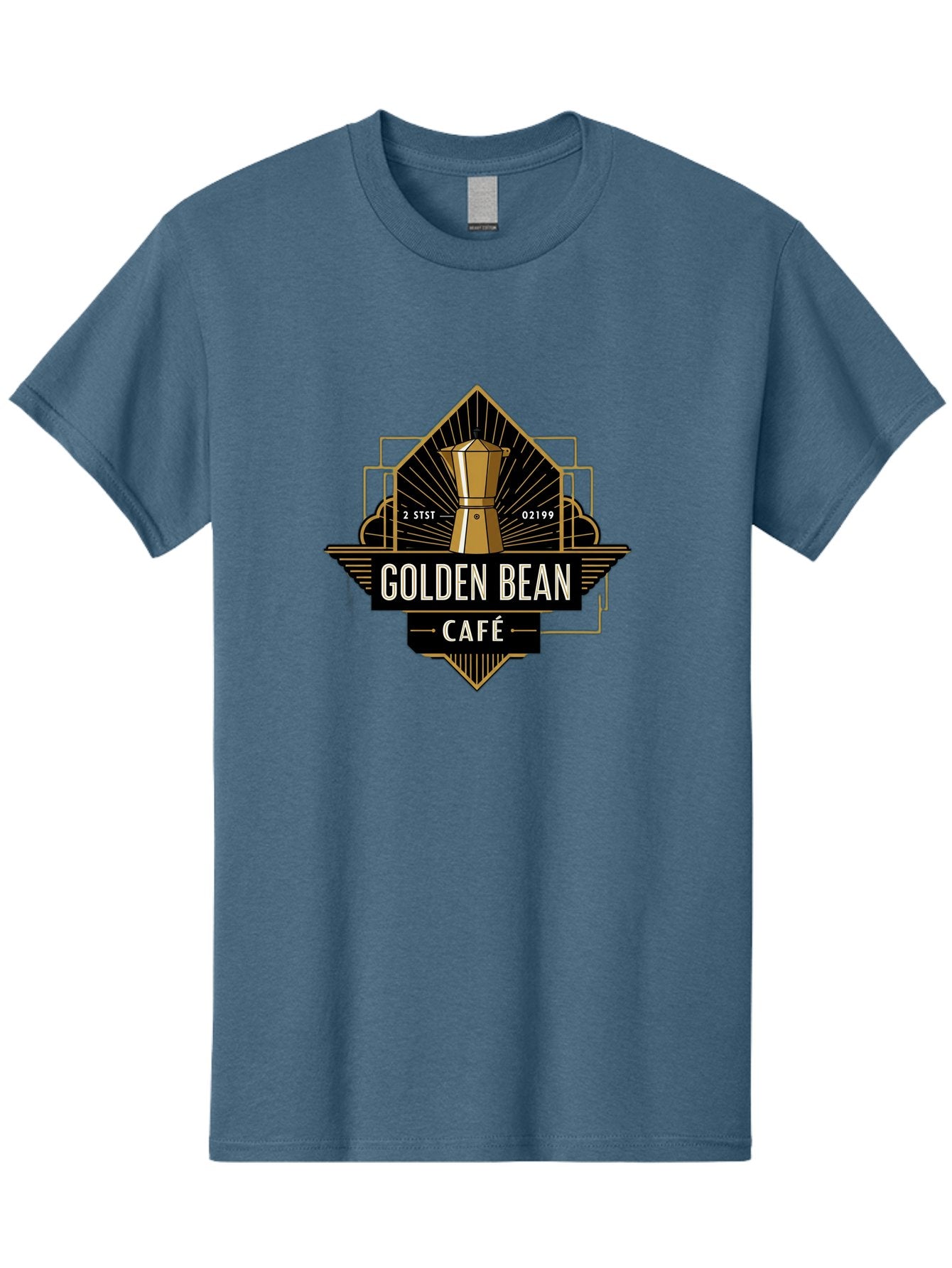 Golden-Bean-Cafe Men'S Graphic Tee, 100% Cotton, Comfortable Casual Summer Wear, Machine Washable, Coffee Shop Logo, Coffee Bean, Cafe Branding, Gold Accents, Art Deco Style, Vintage Flair, Coffee Culture, Cafe Experience, Specialty Coffee Baa767 6