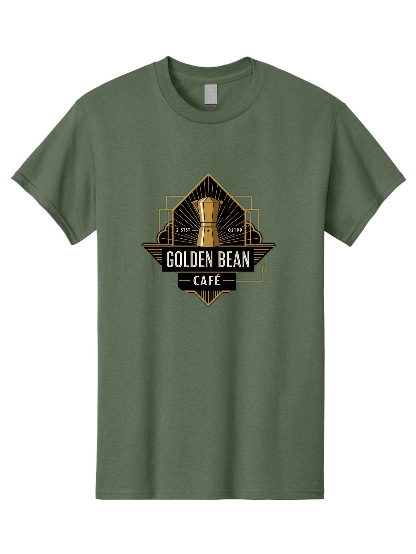 Golden-Bean-Cafe Men'S Graphic Tee, 100% Cotton, Comfortable Casual Summer Wear, Machine Washable, Coffee Shop Logo, Coffee Bean, Cafe Branding, Gold Accents, Art Deco Style, Vintage Flair, Coffee Culture, Cafe Experience, Specialty Coffee Baa767
