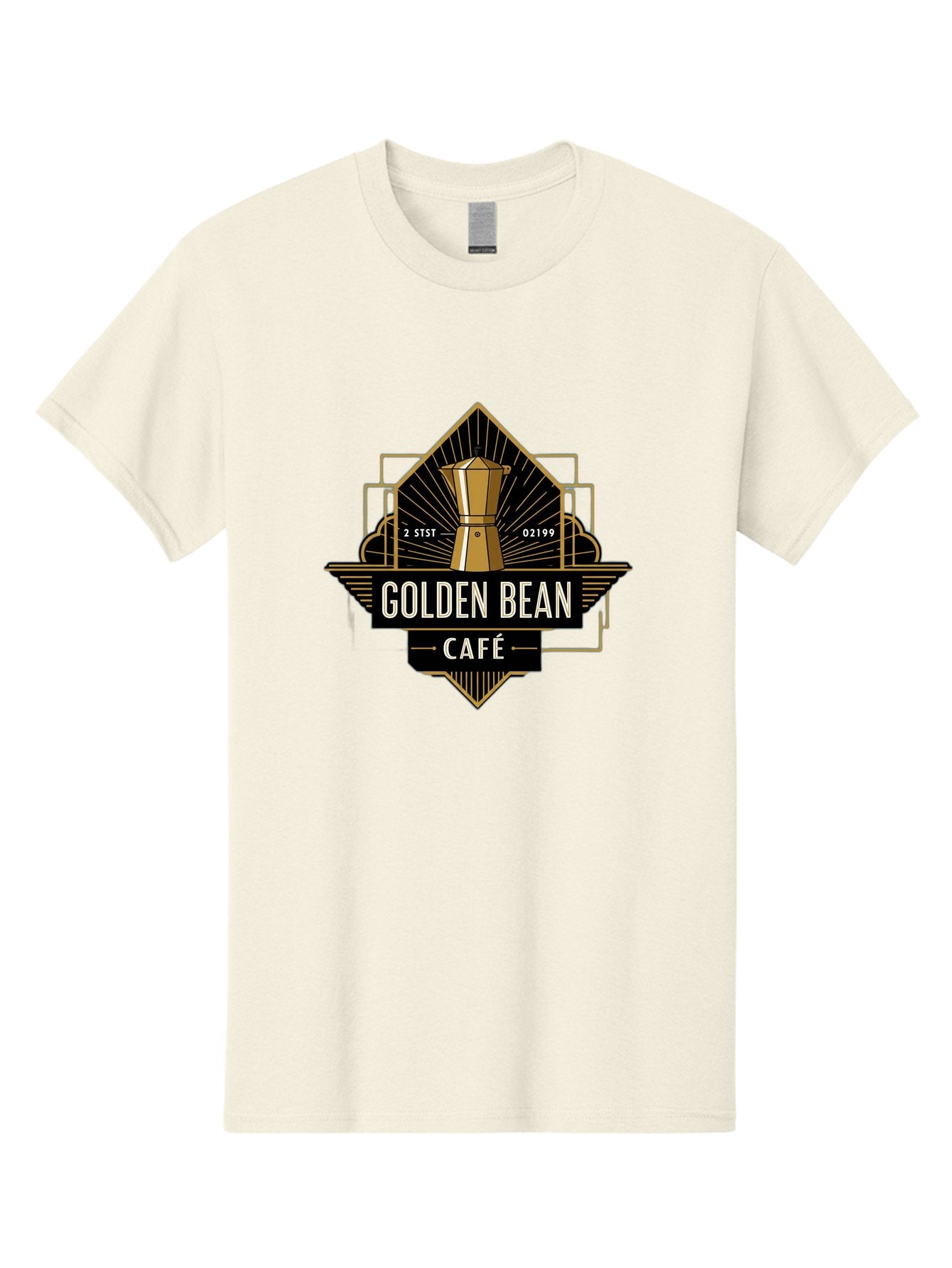 Golden-Bean-Cafe Men'S Graphic Tee, 100% Cotton, Comfortable Casual Summer Wear, Machine Washable, Coffee Shop Logo, Coffee Bean, Cafe Branding, Gold Accents, Art Deco Style, Vintage Flair, Coffee Culture, Cafe Experience, Specialty Coffee Baa767 10
