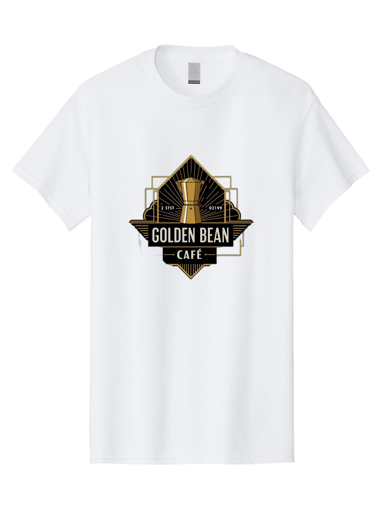 Golden-Bean-Cafe Men'S Graphic Tee, 100% Cotton, Comfortable Casual Summer Wear, Machine Washable, Coffee Shop Logo, Coffee Bean, Cafe Branding, Gold Accents, Art Deco Style, Vintage Flair, Coffee Culture, Cafe Experience, Specialty Coffee Baa767 14