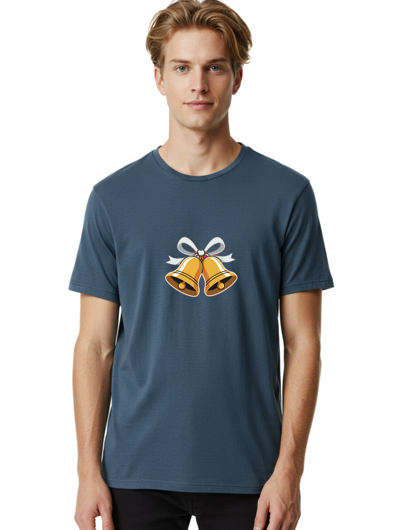 Golden-Bells-1 Men'S Graphic Tee, 100% Cotton, Comfortable Casual Summer Wear, Machine Washable, Golden Christmas Bells, Festive Decoration, Holiday Symbols, Shiny Bells, White Ribbon, Christmas Theme, Festive Atmosphere, Holiday Cheer, Baa768 4