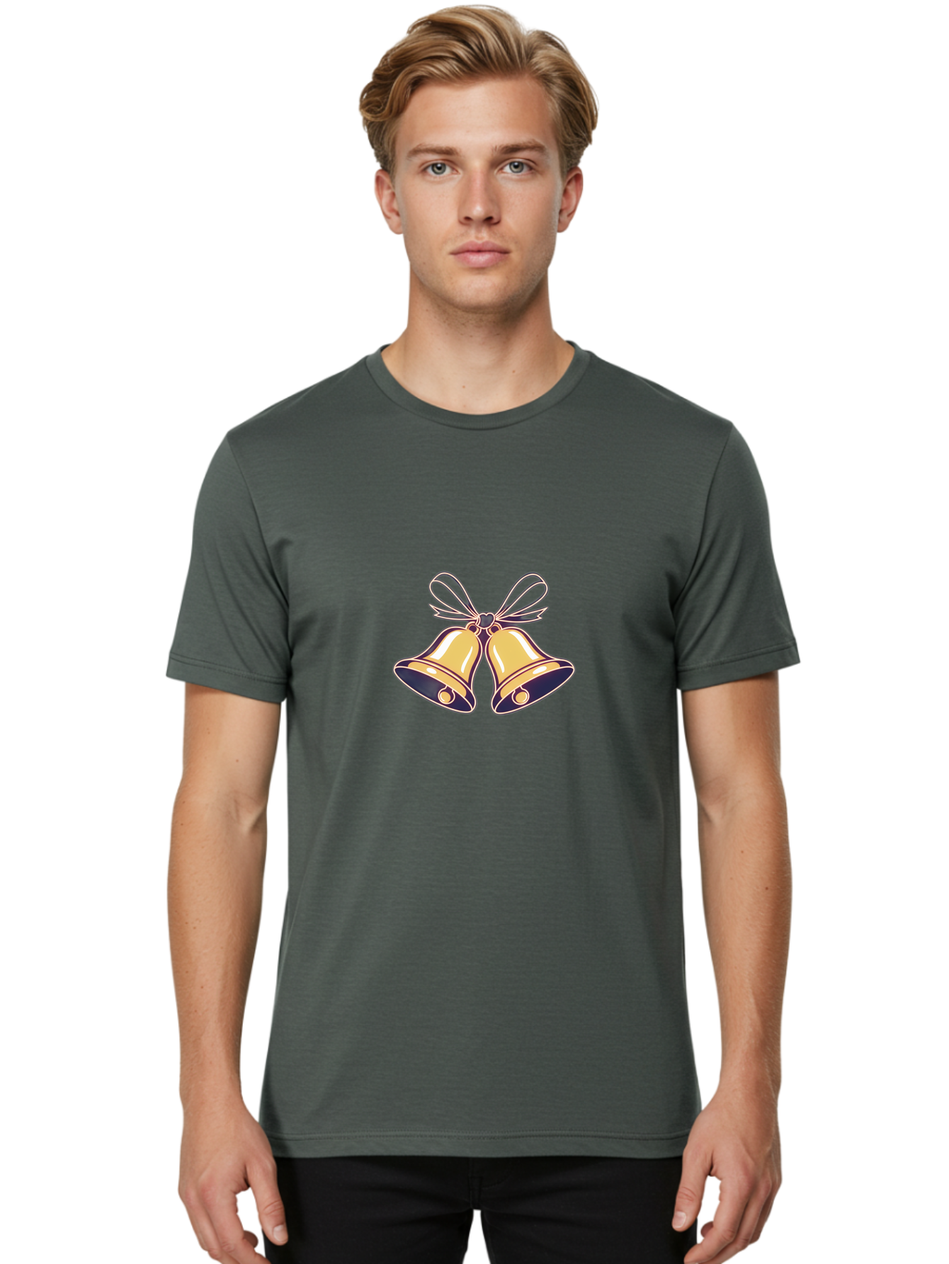 Golden-Bells-3 Men'S Graphic Tee, 100% Cotton, Comfortable Casual Summer Wear, Machine Washable, Christmas Bells, Golden Bells, Festive Decor, Holiday Decorations, Christmas Ornaments, Festive Atmosphere, Winter Wonderland, Seasonal Greetings Baa770 30