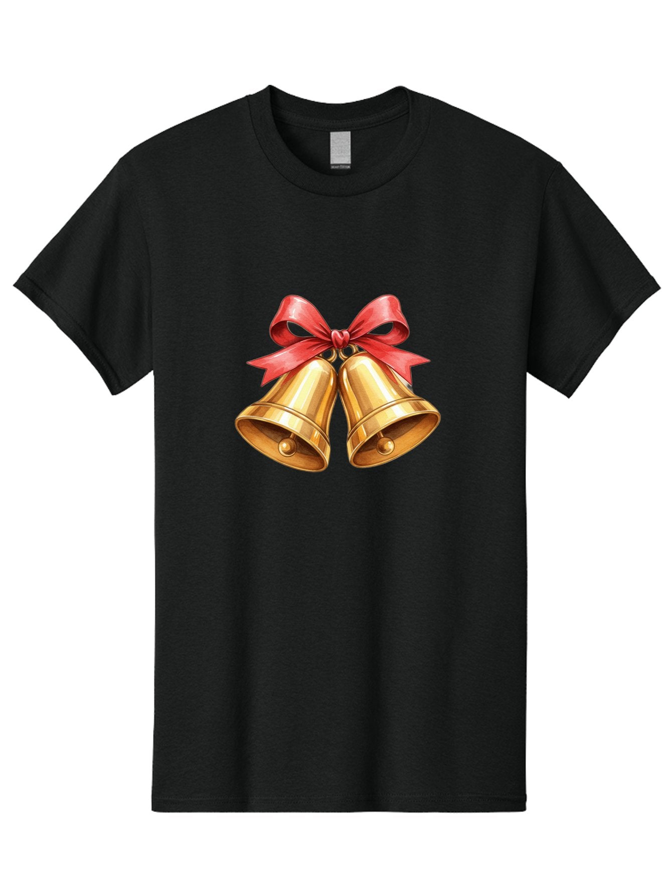 Golden-Bells-4 Men'S Graphic Tee, 100% Cotton, Comfortable Casual Summer Wear, Machine Washable, Golden Bells, Red Ribbon, Festive Decoration, Christmas Bells, Holiday Decor, Shiny Bells Baa771 10