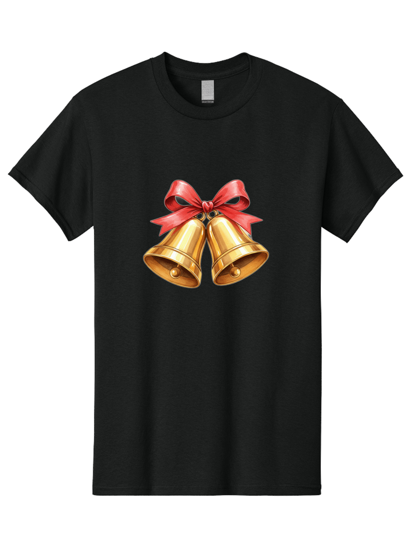 Golden-Bells-4 Men'S Graphic Tee, 100% Cotton, Comfortable Casual Summer Wear, Machine Washable, Golden Bells, Red Ribbon, Festive Decoration, Christmas Bells, Holiday Decor, Shiny Bells Baa771 27