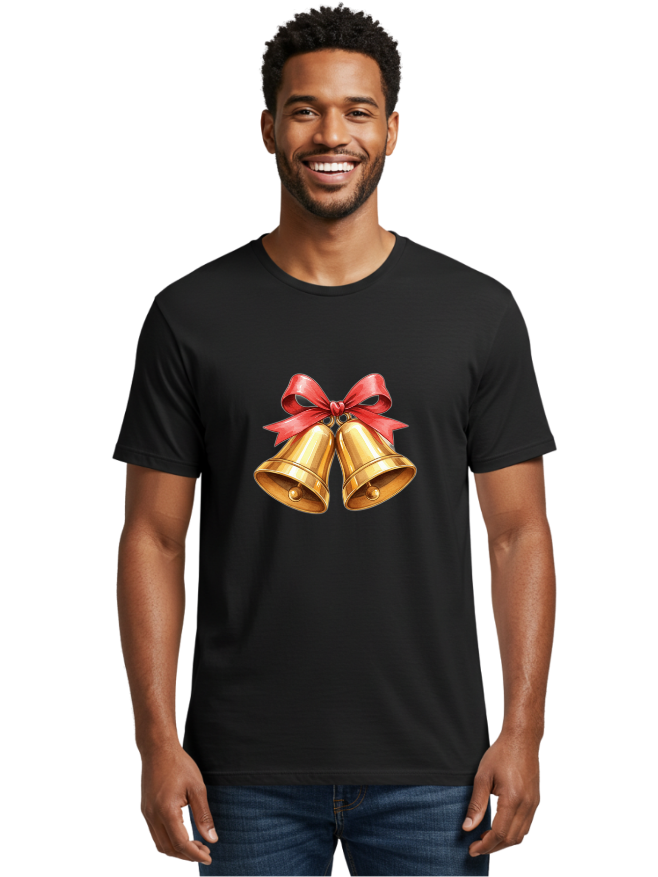 Golden-Bells-4 Men'S Graphic Tee, 100% Cotton, Comfortable Casual Summer Wear, Machine Washable, Golden Bells, Red Ribbon, Festive Decoration, Christmas Bells, Holiday Decor, Shiny Bells Baa771 28