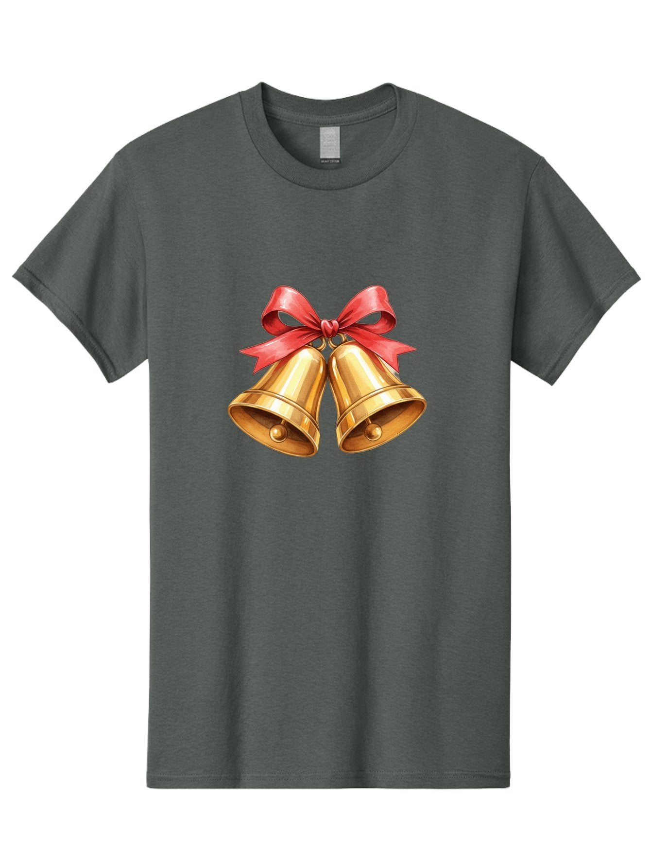 Golden-Bells-4 Men'S Graphic Tee, 100% Cotton, Comfortable Casual Summer Wear, Machine Washable, Golden Bells, Red Ribbon, Festive Decoration, Christmas Bells, Holiday Decor, Shiny Bells Baa771 9