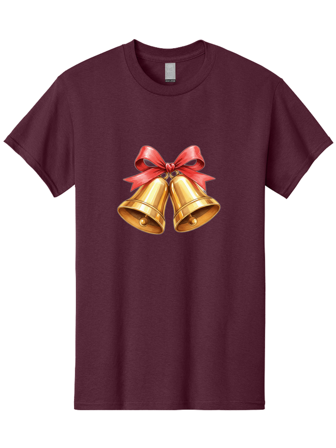 Golden-Bells-4 Men'S Graphic Tee, 100% Cotton, Comfortable Casual Summer Wear, Machine Washable, Golden Bells, Red Ribbon, Festive Decoration, Christmas Bells, Holiday Decor, Shiny Bells Baa771 25