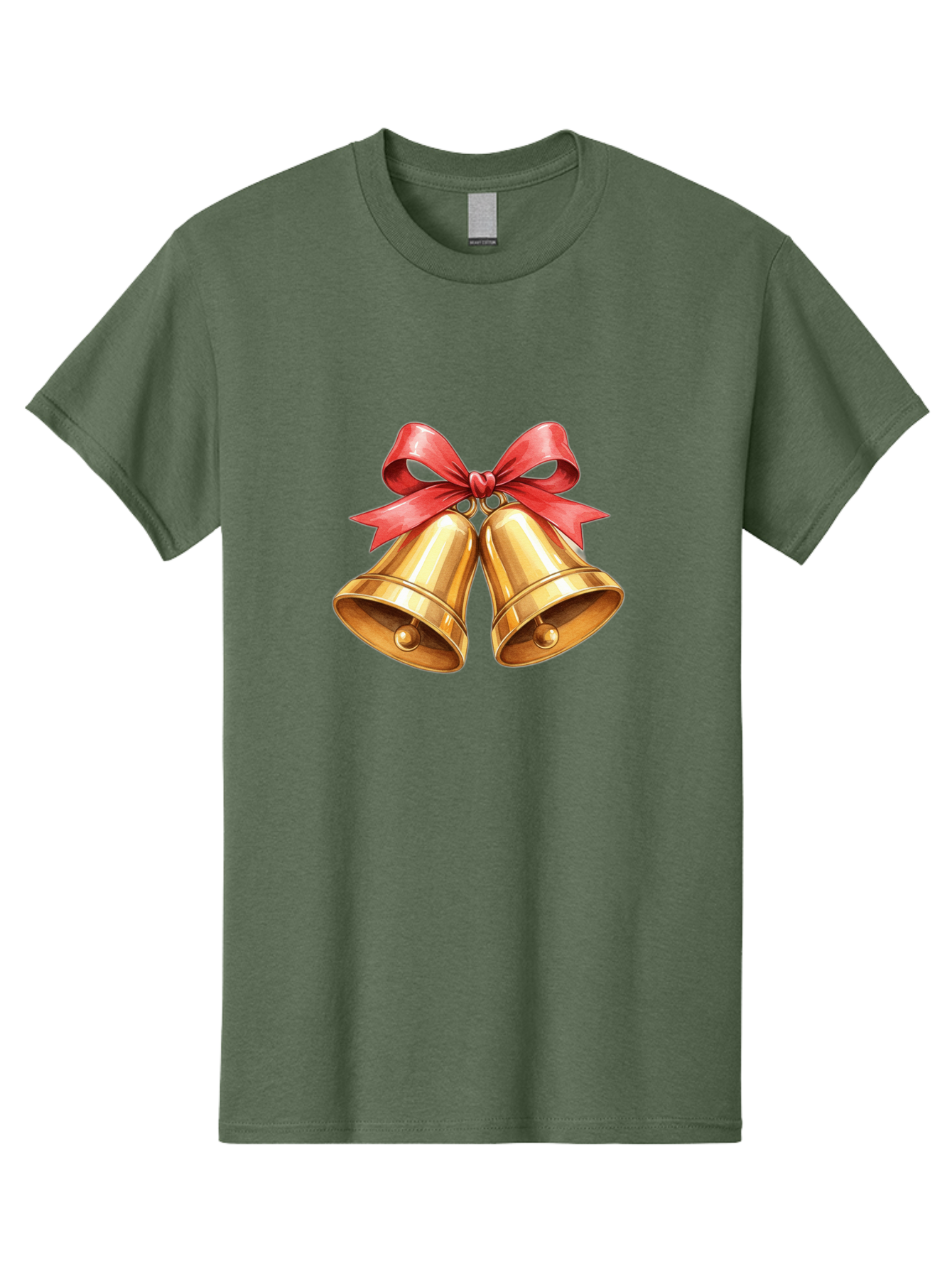 Golden-Bells-4 Men'S Graphic Tee, 100% Cotton, Comfortable Casual Summer Wear, Machine Washable, Golden Bells, Red Ribbon, Festive Decoration, Christmas Bells, Holiday Decor, Shiny Bells Baa771