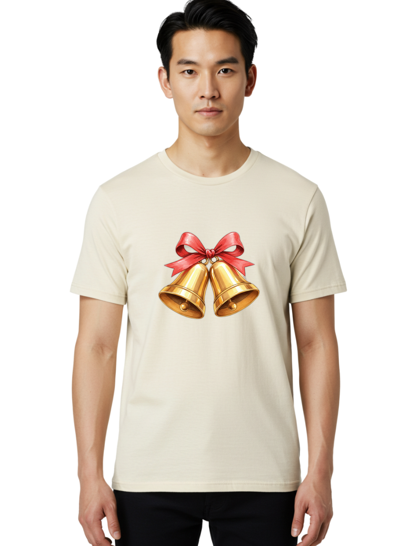 Golden-Bells-4 Men'S Graphic Tee, 100% Cotton, Comfortable Casual Summer Wear, Machine Washable, Golden Bells, Red Ribbon, Festive Decoration, Christmas Bells, Holiday Decor, Shiny Bells Baa771 6