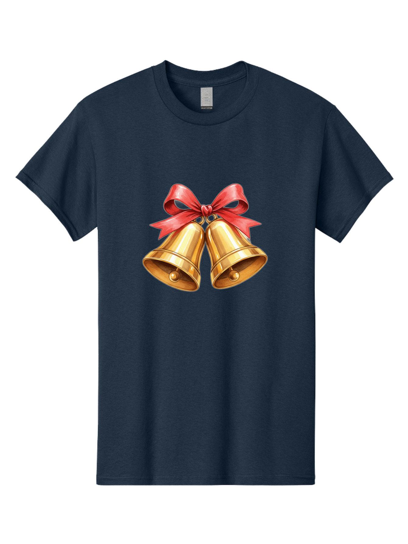 Golden-Bells-4 Men'S Graphic Tee, 100% Cotton, Comfortable Casual Summer Wear, Machine Washable, Golden Bells, Red Ribbon, Festive Decoration, Christmas Bells, Holiday Decor, Shiny Bells Baa771 3