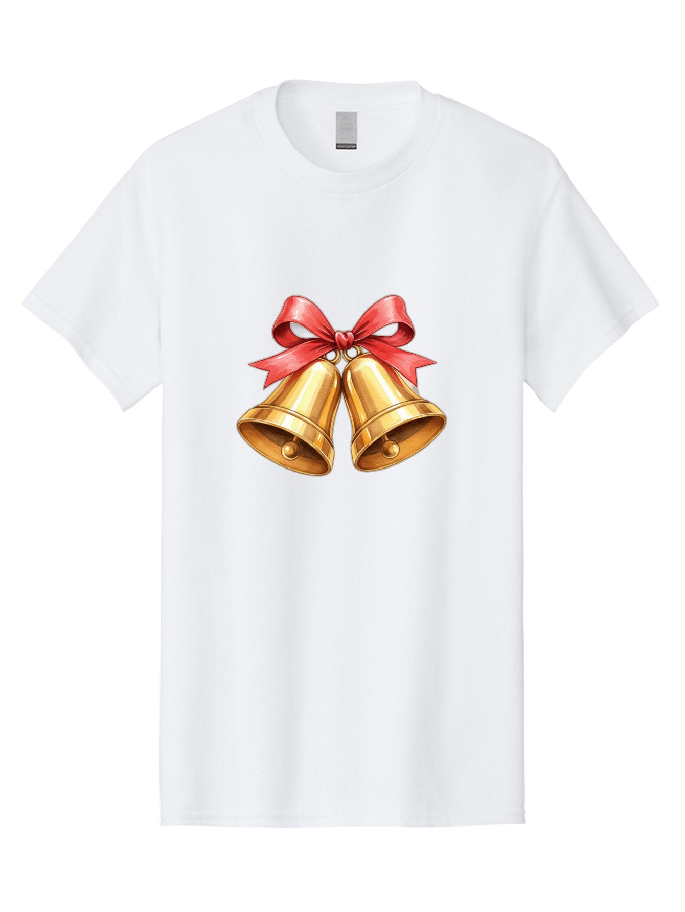Golden-Bells-4 Men'S Graphic Tee, 100% Cotton, Comfortable Casual Summer Wear, Machine Washable, Golden Bells, Red Ribbon, Festive Decoration, Christmas Bells, Holiday Decor, Shiny Bells Baa771 5