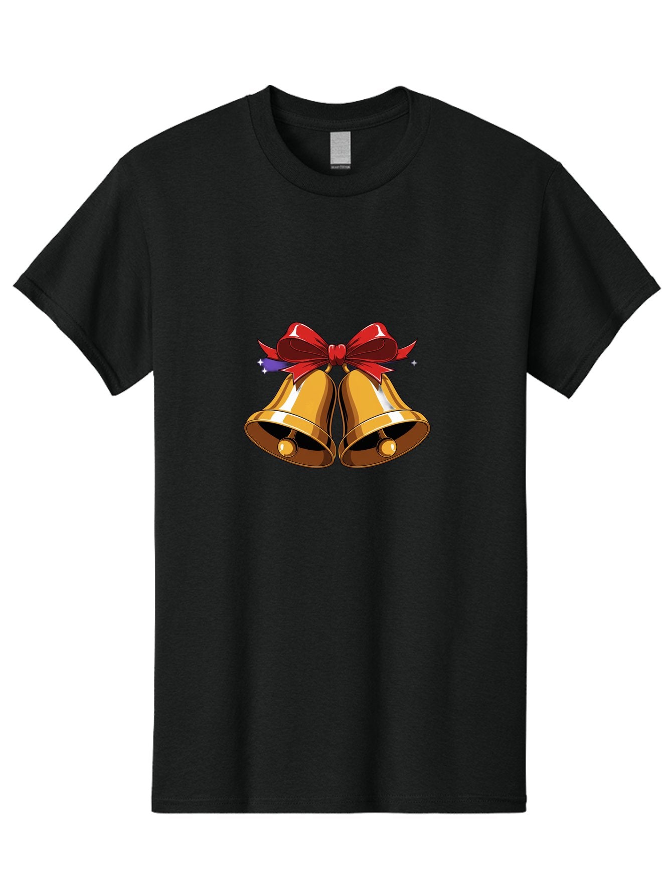 Golden-Bells-With-Red-Bow Men'S Graphic Tee, 100% Cotton, Comfortable Casual Summer Wear, Machine Washable, Golden Bells, Red Bow, Festive Decorations, Holiday Cheer, Jingling Sound, Christmas Theme, Shiny Bells, Celebratory Atmosphere, Baa772 12