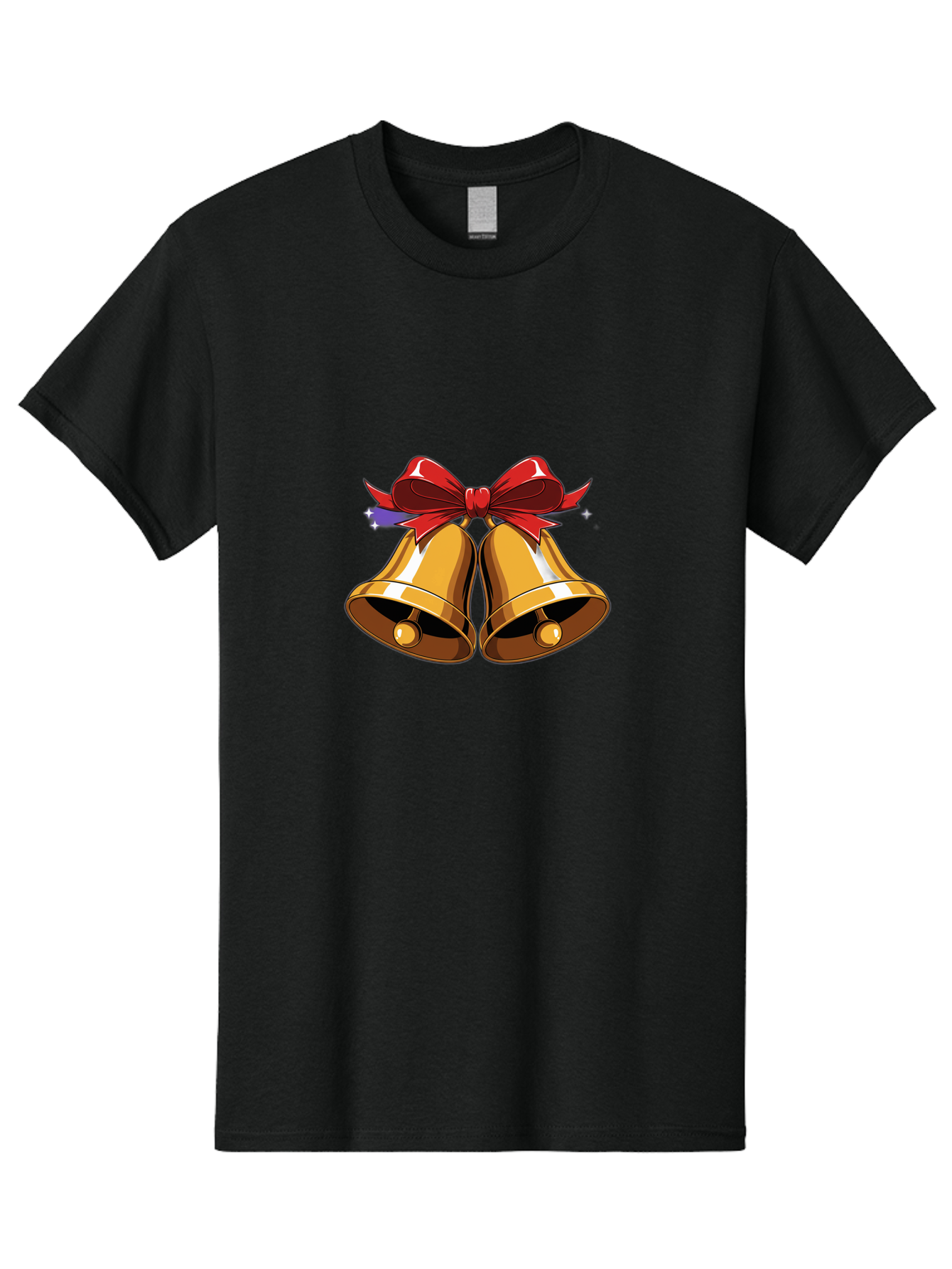 Golden-Bells-With-Red-Bow Men'S Graphic Tee, 100% Cotton, Comfortable Casual Summer Wear, Machine Washable, Golden Bells, Red Bow, Festive Decorations, Holiday Cheer, Jingling Sound, Christmas Theme, Shiny Bells, Celebratory Atmosphere, Baa772 5