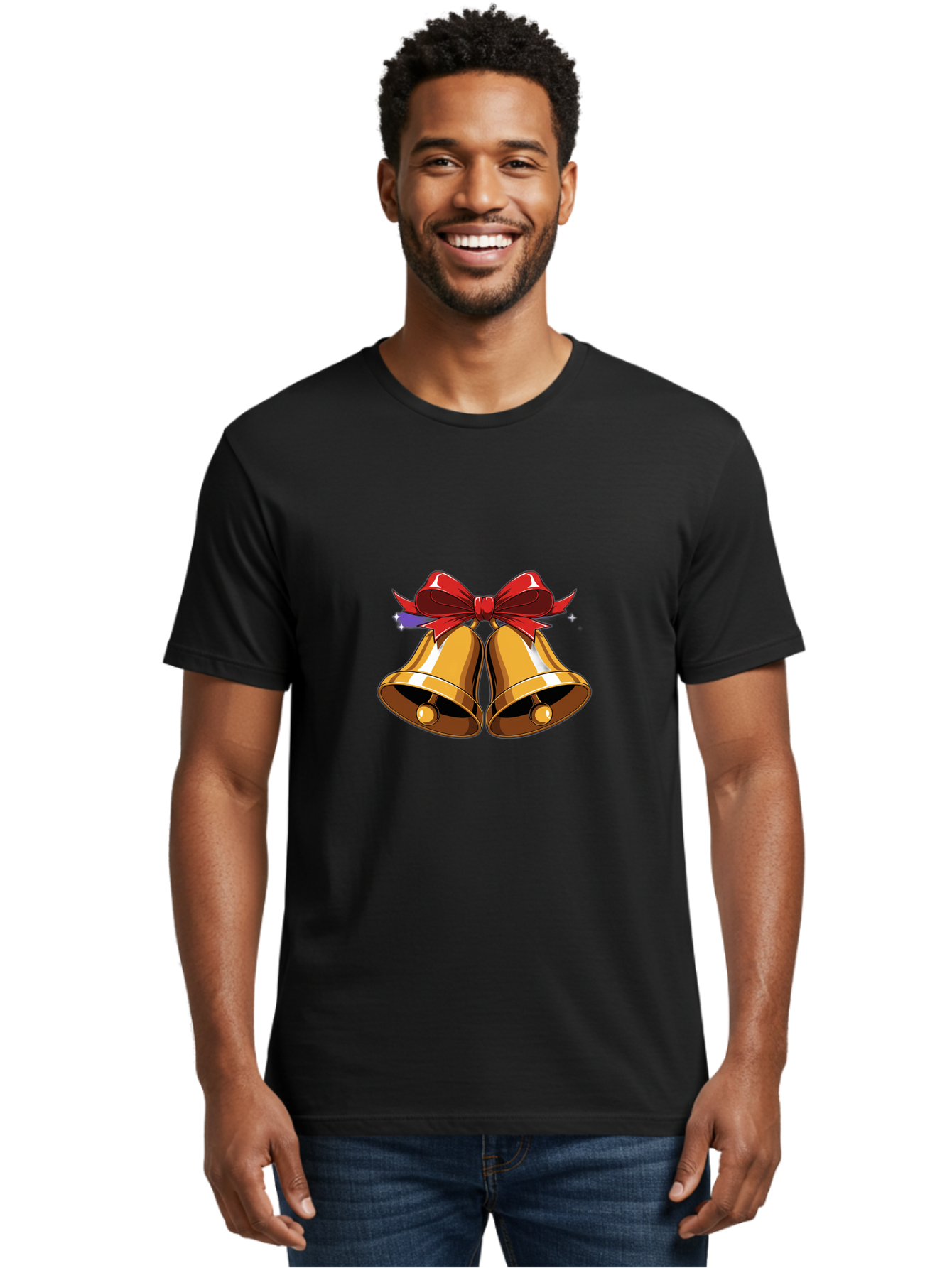 Golden-Bells-With-Red-Bow Men'S Graphic Tee, 100% Cotton, Comfortable Casual Summer Wear, Machine Washable, Golden Bells, Red Bow, Festive Decorations, Holiday Cheer, Jingling Sound, Christmas Theme, Shiny Bells, Celebratory Atmosphere, Baa772 6