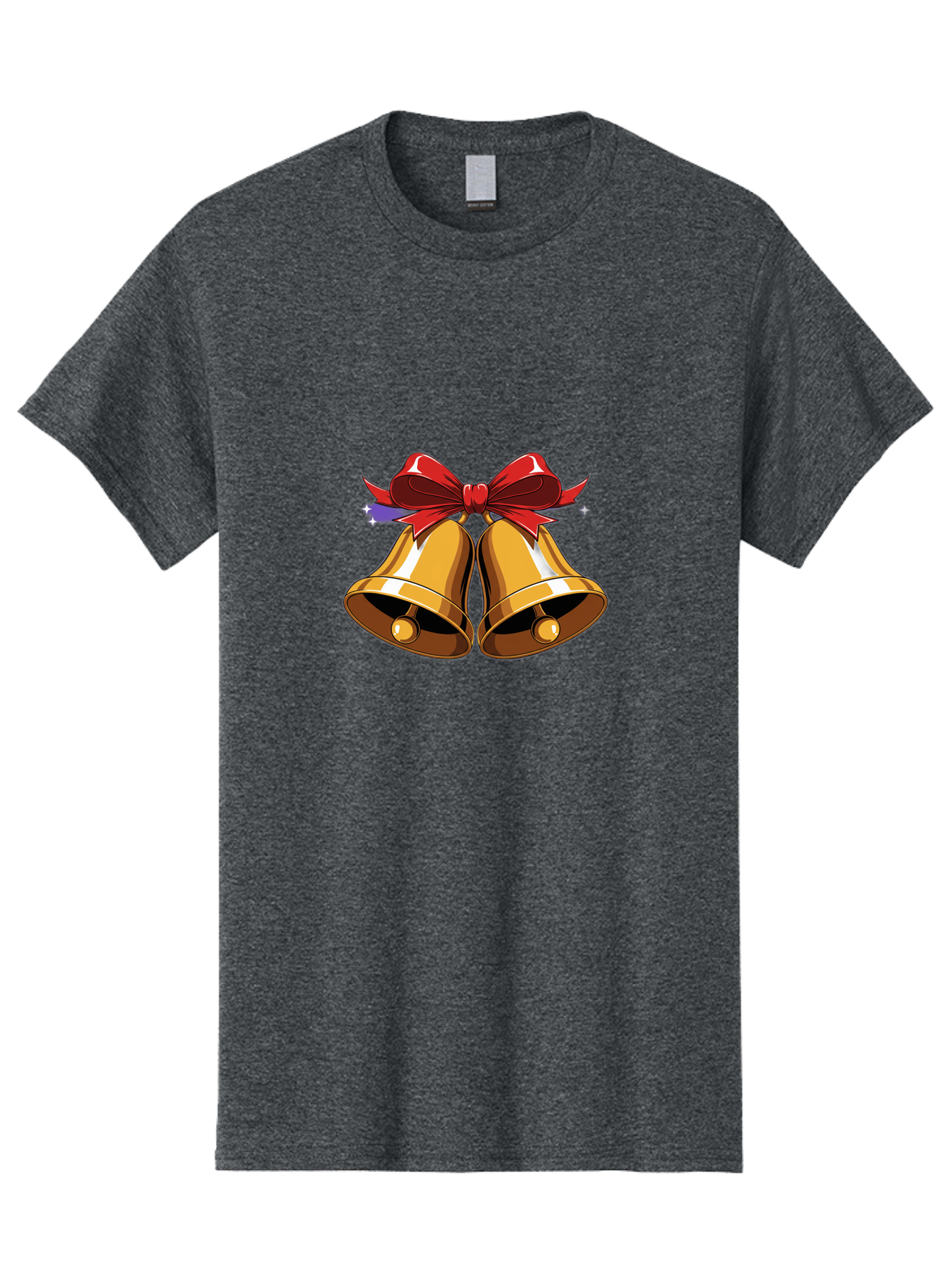 Golden-Bells-With-Red-Bow Men'S Graphic Tee, 100% Cotton, Comfortable Casual Summer Wear, Machine Washable, Golden Bells, Red Bow, Festive Decorations, Holiday Cheer, Jingling Sound, Christmas Theme, Shiny Bells, Celebratory Atmosphere, Baa772 25