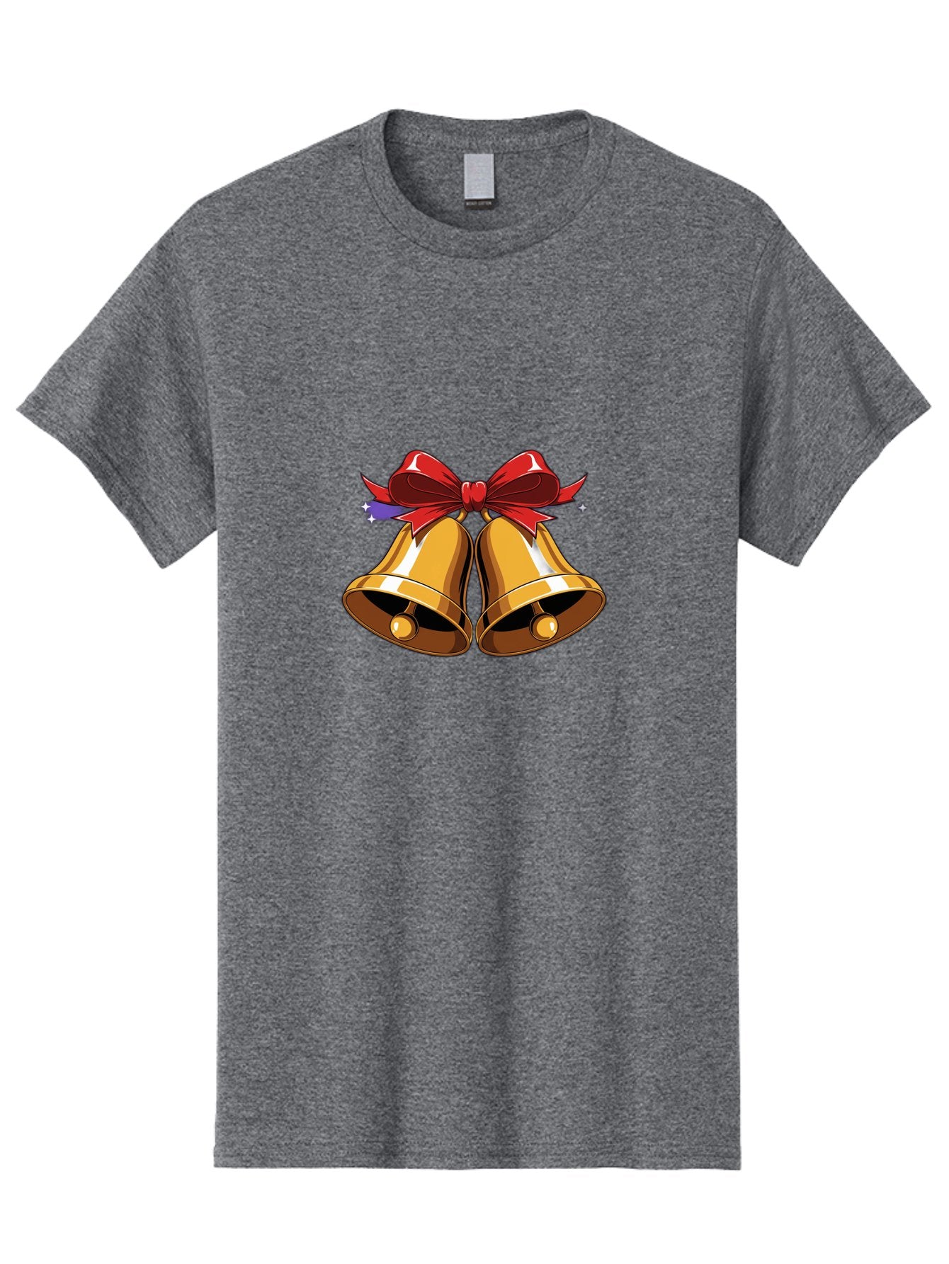 Golden-Bells-With-Red-Bow Men'S Graphic Tee, 100% Cotton, Comfortable Casual Summer Wear, Machine Washable, Golden Bells, Red Bow, Festive Decorations, Holiday Cheer, Jingling Sound, Christmas Theme, Shiny Bells, Celebratory Atmosphere, Baa772 9
