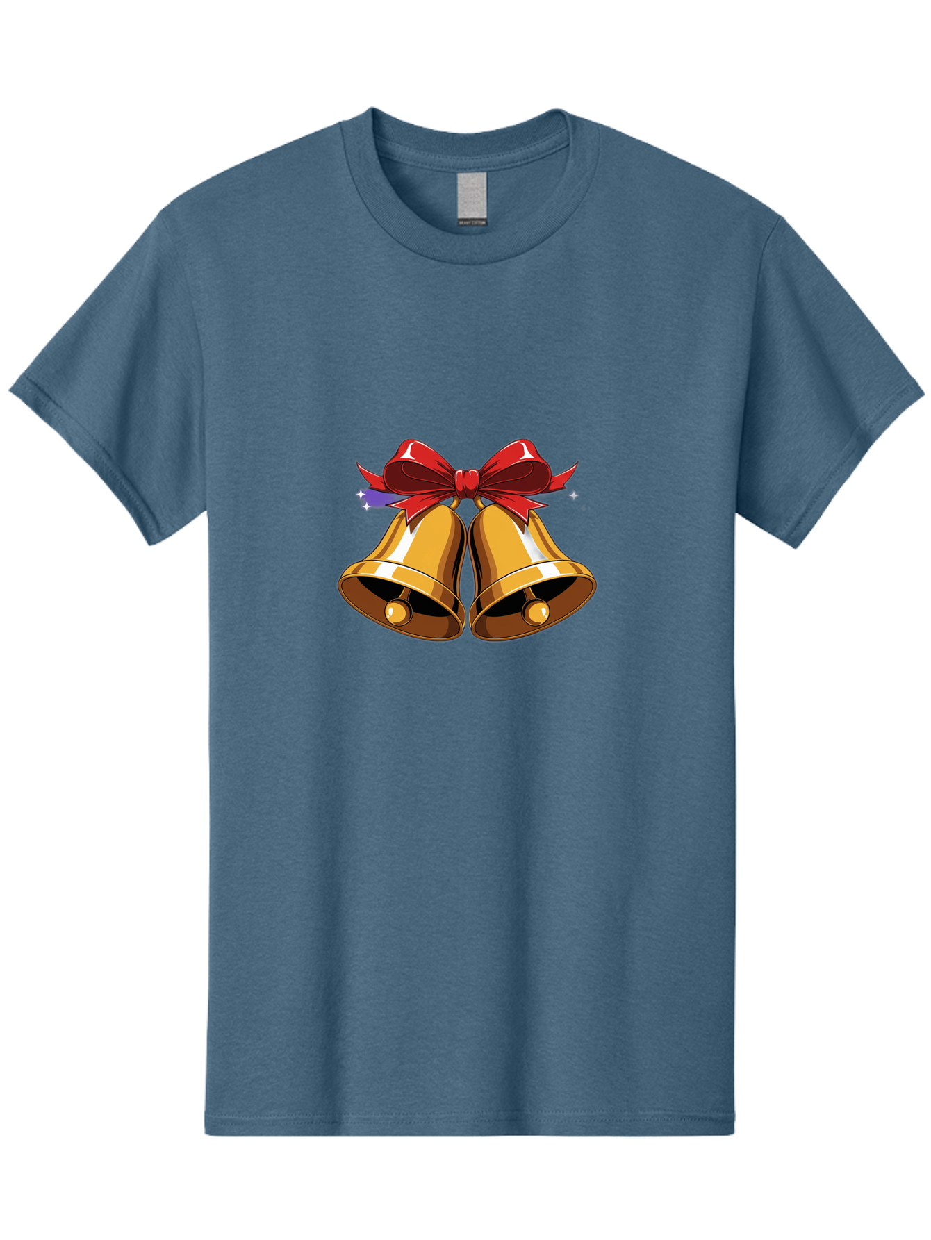 Golden-Bells-With-Red-Bow Men'S Graphic Tee, 100% Cotton, Comfortable Casual Summer Wear, Machine Washable, Golden Bells, Red Bow, Festive Decorations, Holiday Cheer, Jingling Sound, Christmas Theme, Shiny Bells, Celebratory Atmosphere, Baa772 21