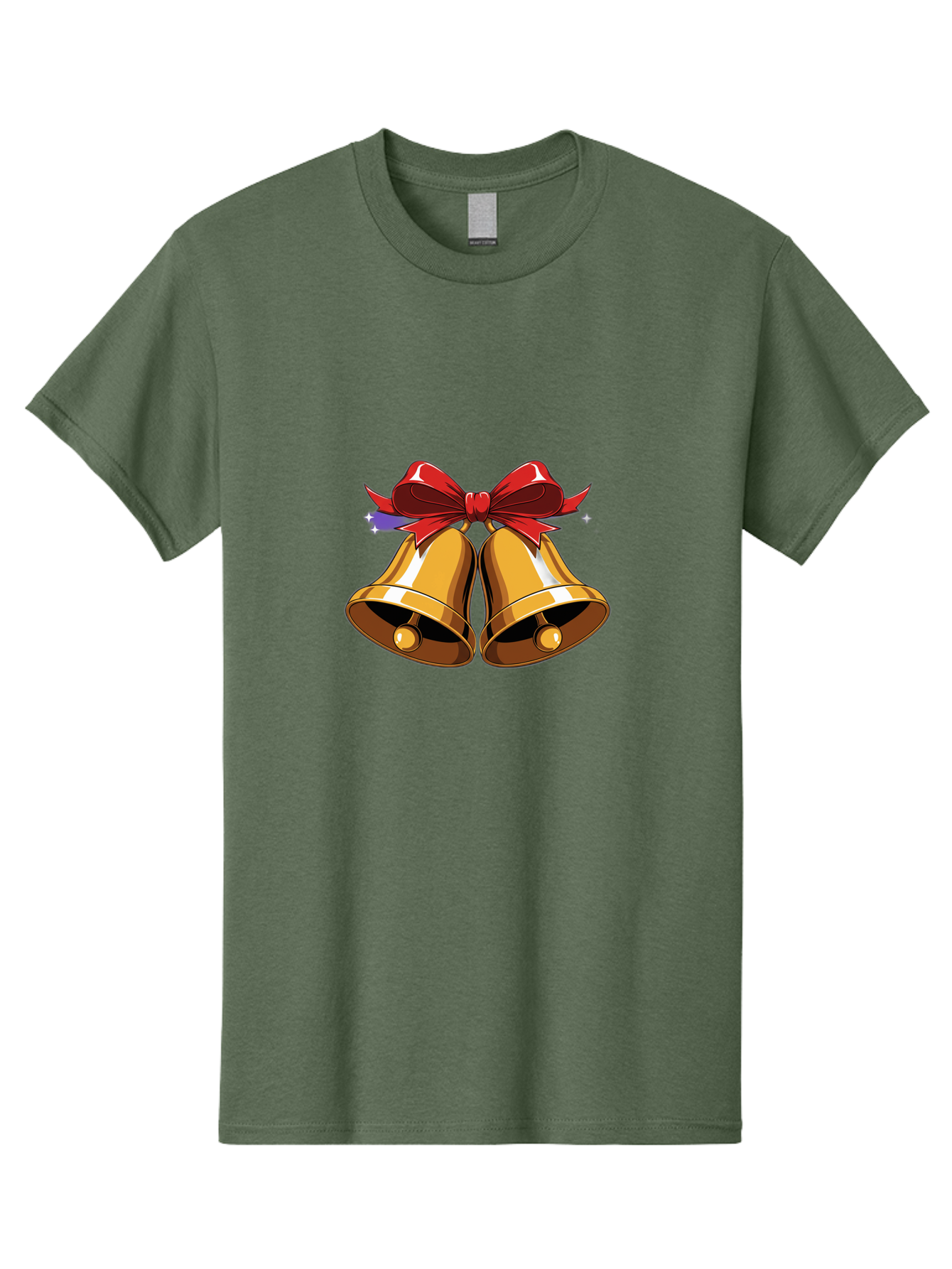 Golden-Bells-With-Red-Bow Men'S Graphic Tee, 100% Cotton, Comfortable Casual Summer Wear, Machine Washable, Golden Bells, Red Bow, Festive Decorations, Holiday Cheer, Jingling Sound, Christmas Theme, Shiny Bells, Celebratory Atmosphere, Baa772 13