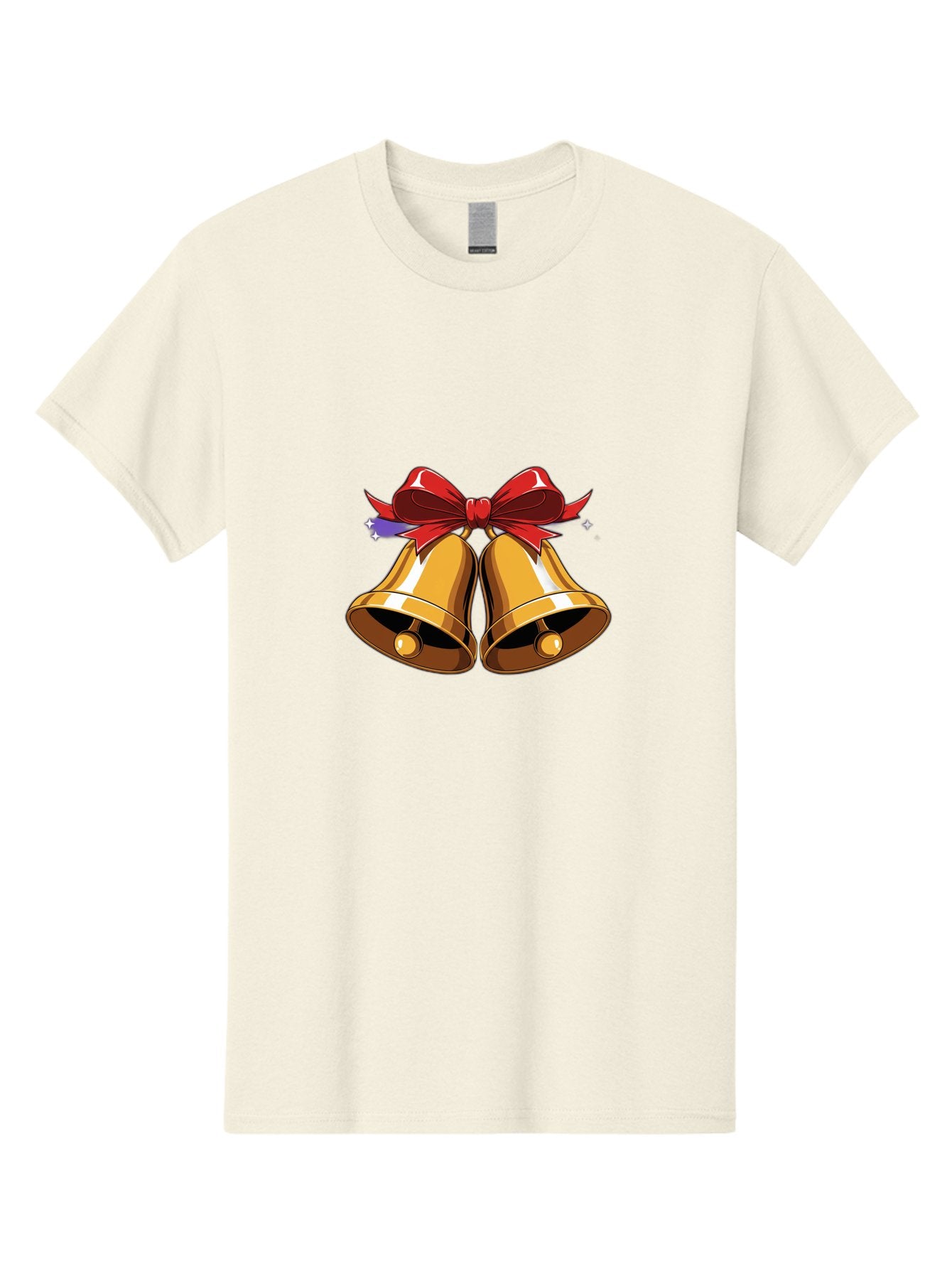Golden-Bells-With-Red-Bow Men'S Graphic Tee, 100% Cotton, Comfortable Casual Summer Wear, Machine Washable, Golden Bells, Red Bow, Festive Decorations, Holiday Cheer, Jingling Sound, Christmas Theme, Shiny Bells, Celebratory Atmosphere, Baa772 5