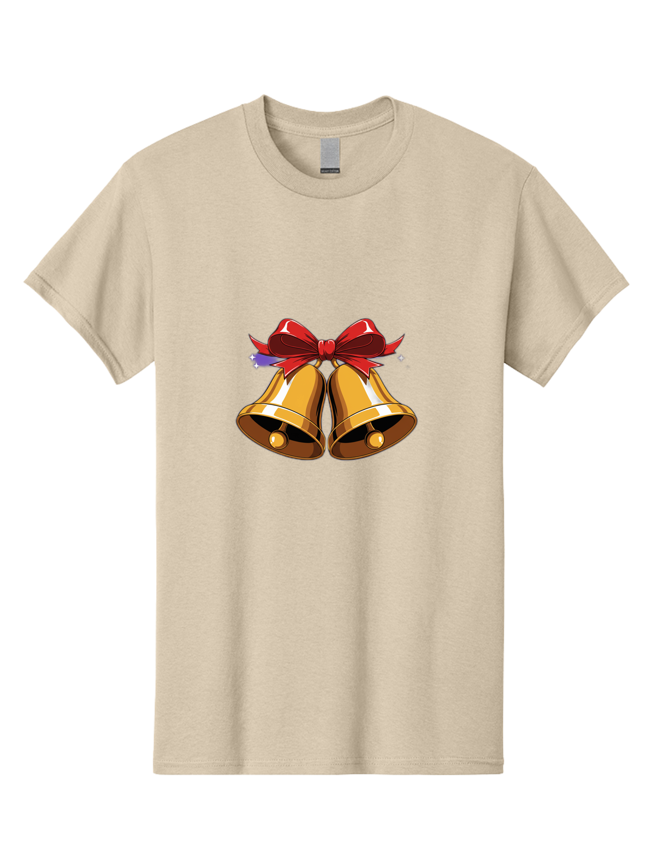 Golden-Bells-With-Red-Bow Men'S Graphic Tee, 100% Cotton, Comfortable Casual Summer Wear, Machine Washable, Golden Bells, Red Bow, Festive Decorations, Holiday Cheer, Jingling Sound, Christmas Theme, Shiny Bells, Celebratory Atmosphere, Baa772 17