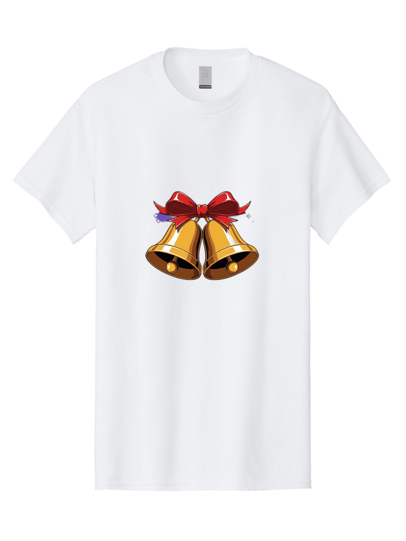 Golden-Bells-With-Red-Bow Men'S Graphic Tee, 100% Cotton, Comfortable Casual Summer Wear, Machine Washable, Golden Bells, Red Bow, Festive Decorations, Holiday Cheer, Jingling Sound, Christmas Theme, Shiny Bells, Celebratory Atmosphere, Baa772