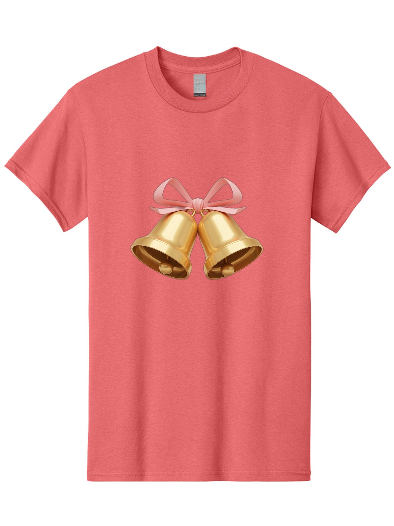 Golden-Bells Men'S Graphic Tee, 100% Cotton, Comfortable Casual Summer Wear, Machine Washable, Golden Bells, Pink Ribbon, Festive Decor, Holiday Decorations, Christmas Ornaments, Shiny Bells, Celebratory Symbols, Elegant Gift Wrapping Baa773 9