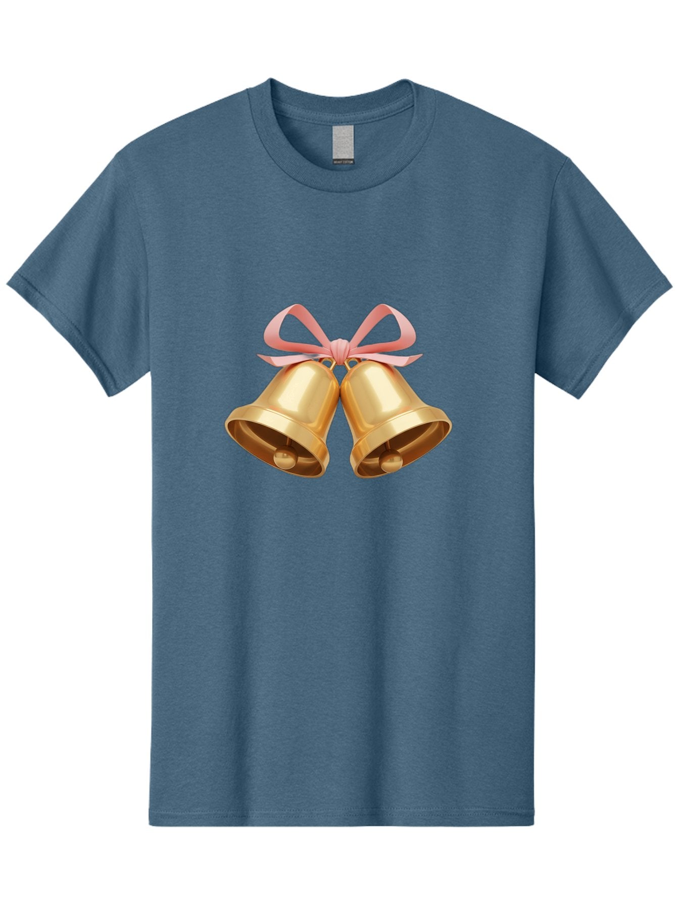 Golden-Bells Men'S Graphic Tee, 100% Cotton, Comfortable Casual Summer Wear, Machine Washable, Golden Bells, Pink Ribbon, Festive Decor, Holiday Decorations, Christmas Ornaments, Shiny Bells, Celebratory Symbols, Elegant Gift Wrapping Baa773