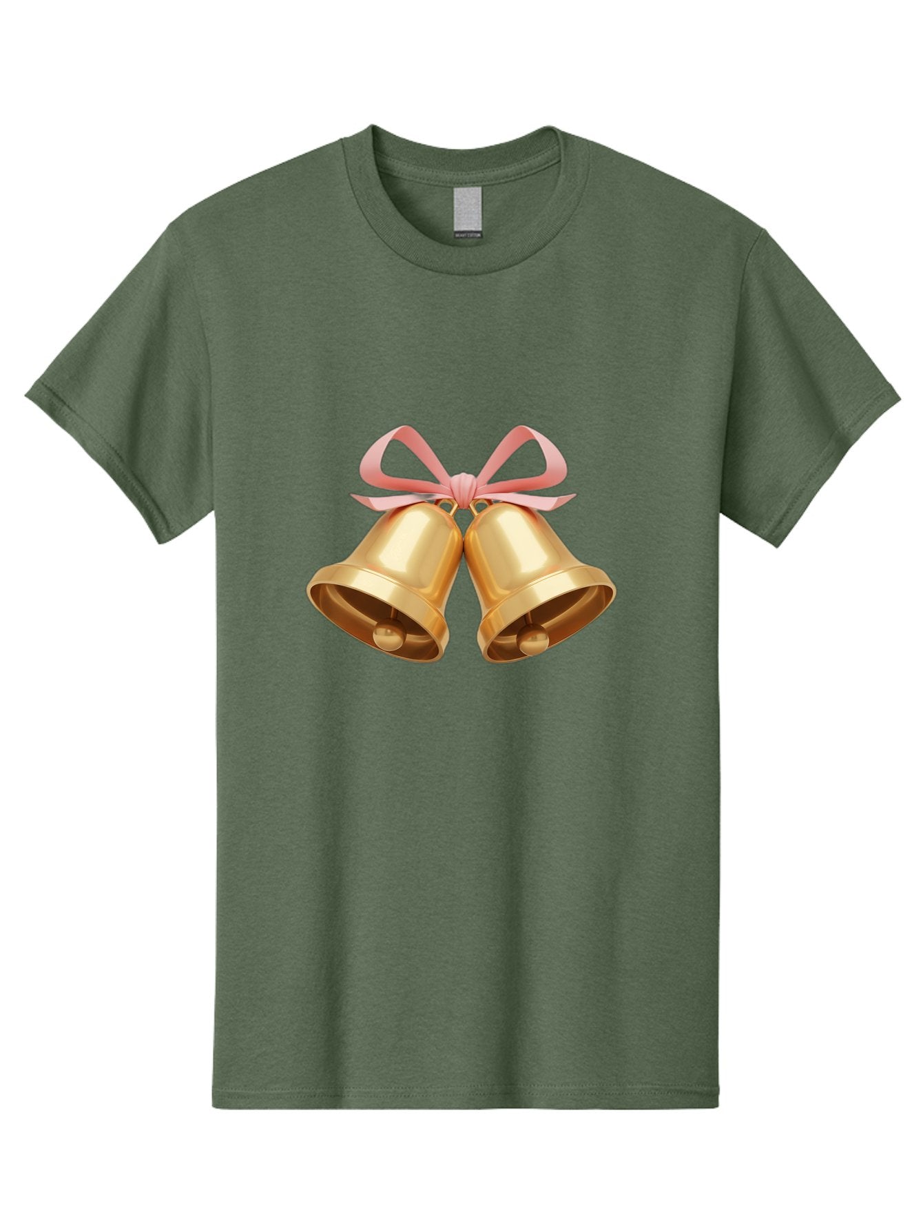 Golden-Bells Men'S Graphic Tee, 100% Cotton, Comfortable Casual Summer Wear, Machine Washable, Golden Bells, Pink Ribbon, Festive Decor, Holiday Decorations, Christmas Ornaments, Shiny Bells, Celebratory Symbols, Elegant Gift Wrapping Baa773 4