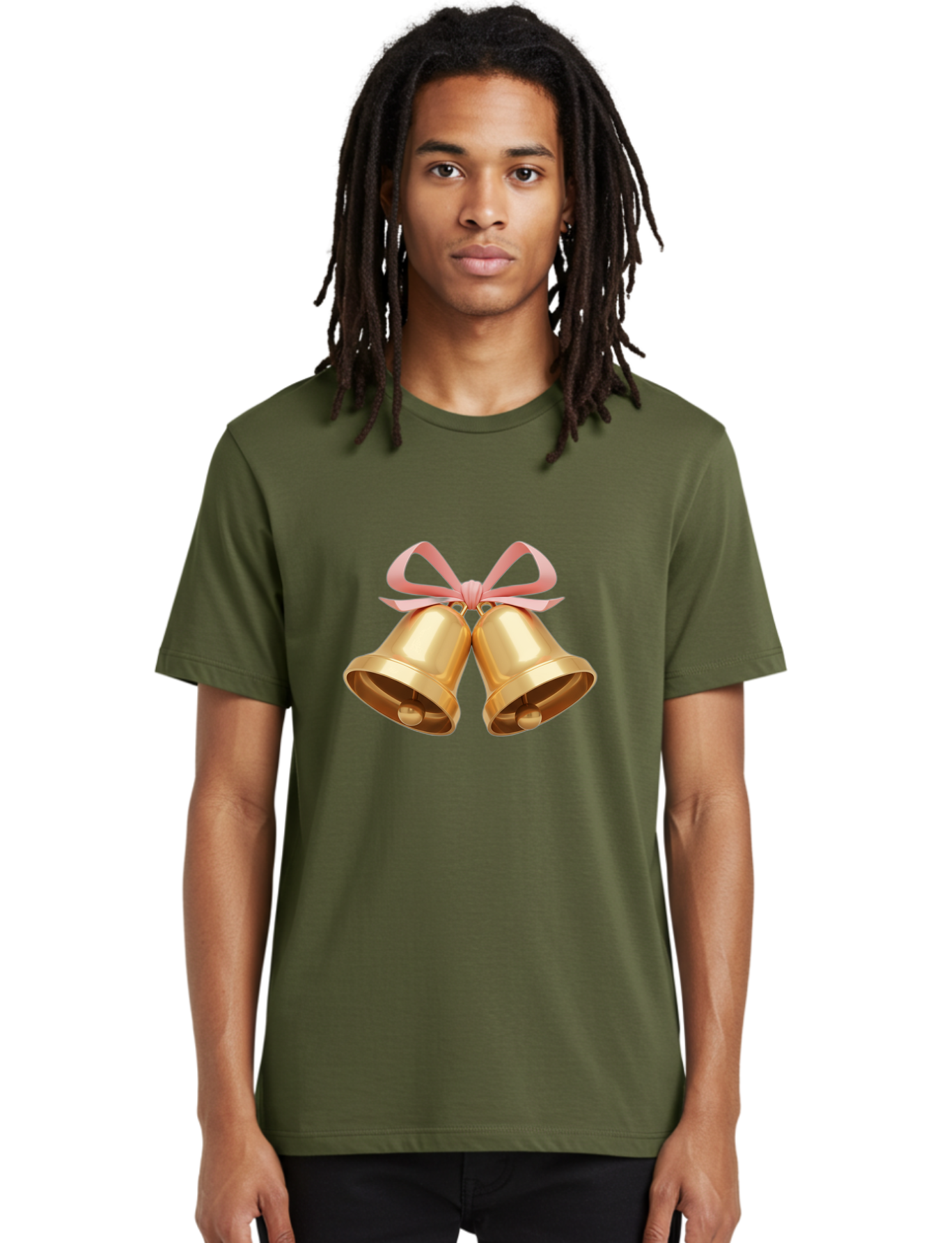 Golden-Bells Men'S Graphic Tee, 100% Cotton, Comfortable Casual Summer Wear, Machine Washable, Golden Bells, Pink Ribbon, Festive Decor, Holiday Decorations, Christmas Ornaments, Shiny Bells, Celebratory Symbols, Elegant Gift Wrapping Baa773 24