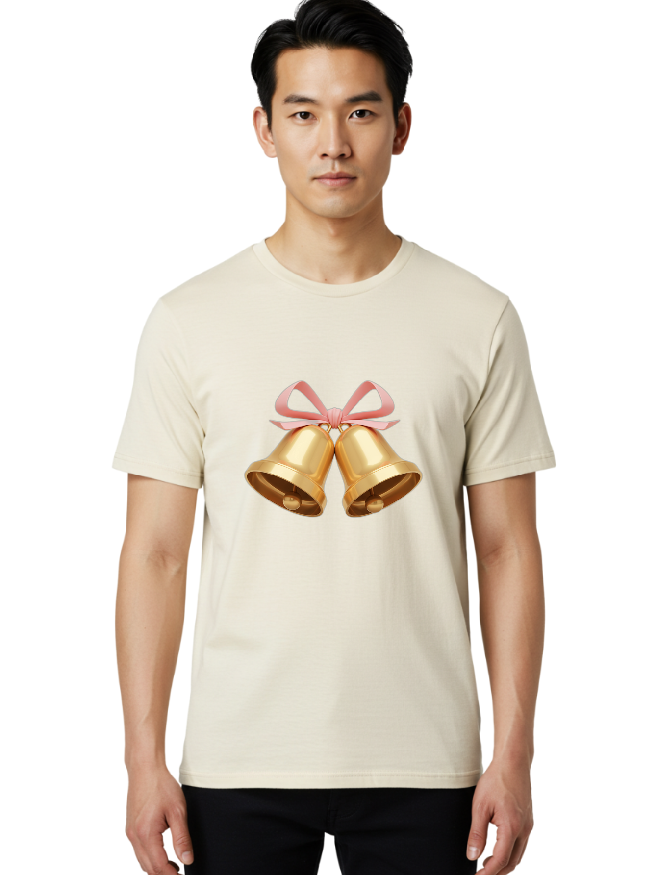 Golden-Bells Men'S Graphic Tee, 100% Cotton, Comfortable Casual Summer Wear, Machine Washable, Golden Bells, Pink Ribbon, Festive Decor, Holiday Decorations, Christmas Ornaments, Shiny Bells, Celebratory Symbols, Elegant Gift Wrapping Baa773 28