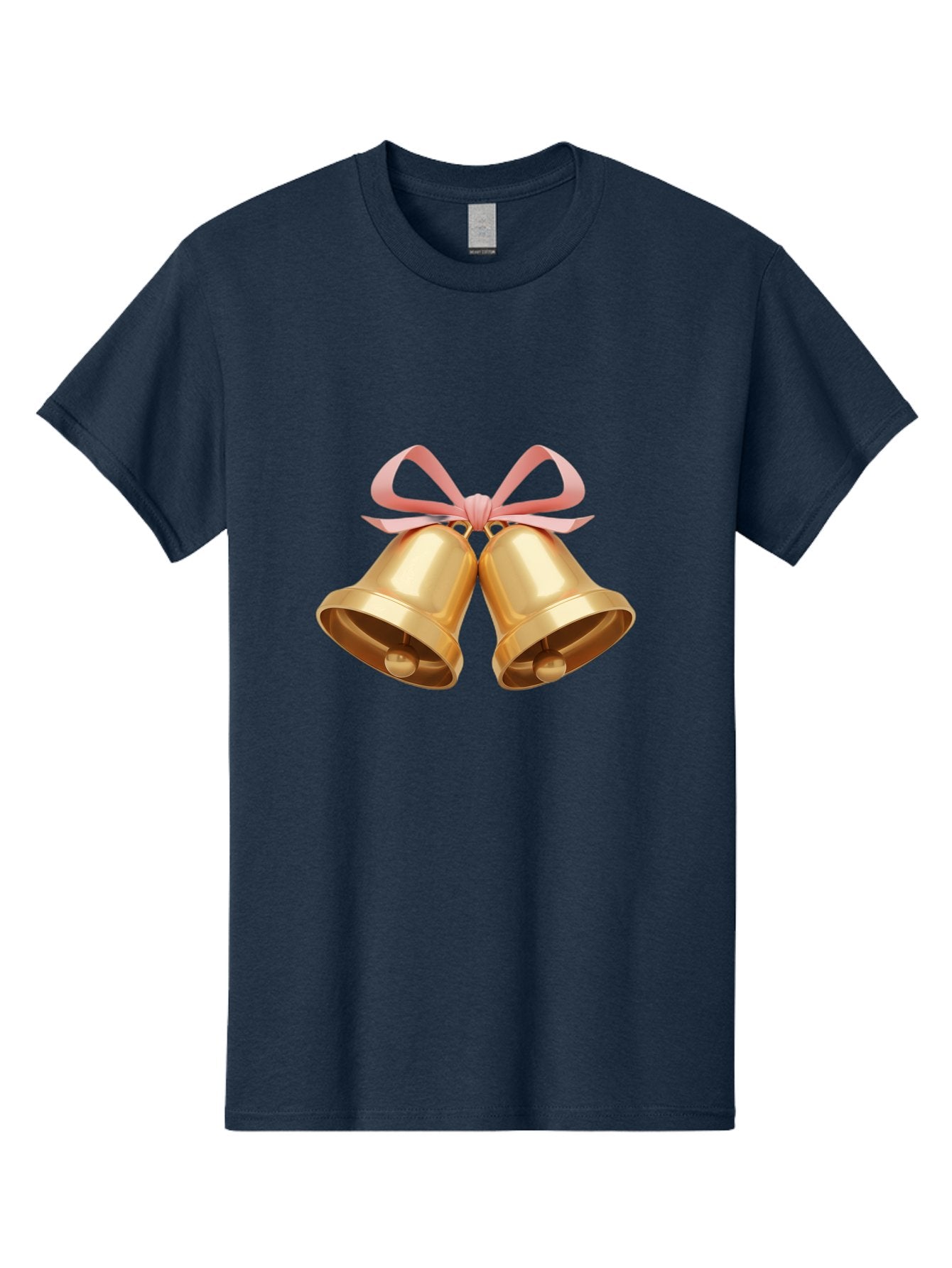 Golden-Bells Men'S Graphic Tee, 100% Cotton, Comfortable Casual Summer Wear, Machine Washable, Golden Bells, Pink Ribbon, Festive Decor, Holiday Decorations, Christmas Ornaments, Shiny Bells, Celebratory Symbols, Elegant Gift Wrapping Baa773 7