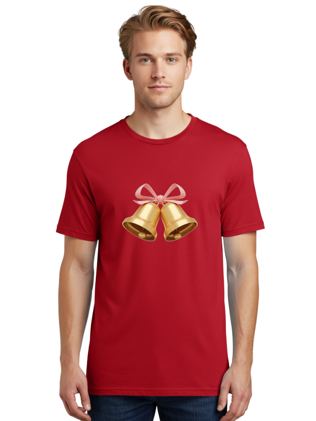 Golden-Bells Men'S Graphic Tee, 100% Cotton, Comfortable Casual Summer Wear, Machine Washable, Golden Bells, Pink Ribbon, Festive Decor, Holiday Decorations, Christmas Ornaments, Shiny Bells, Celebratory Symbols, Elegant Gift Wrapping Baa773 18