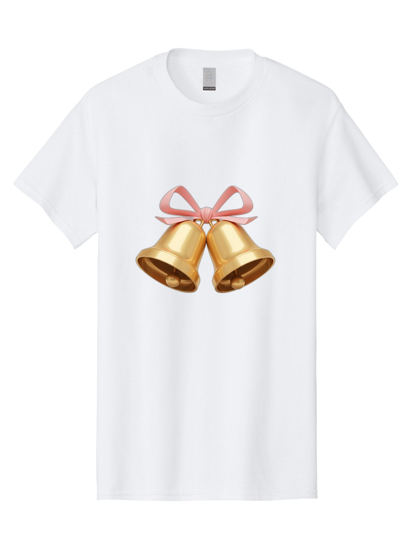 Golden-Bells Men'S Graphic Tee, 100% Cotton, Comfortable Casual Summer Wear, Machine Washable, Golden Bells, Pink Ribbon, Festive Decor, Holiday Decorations, Christmas Ornaments, Shiny Bells, Celebratory Symbols, Elegant Gift Wrapping Baa773
