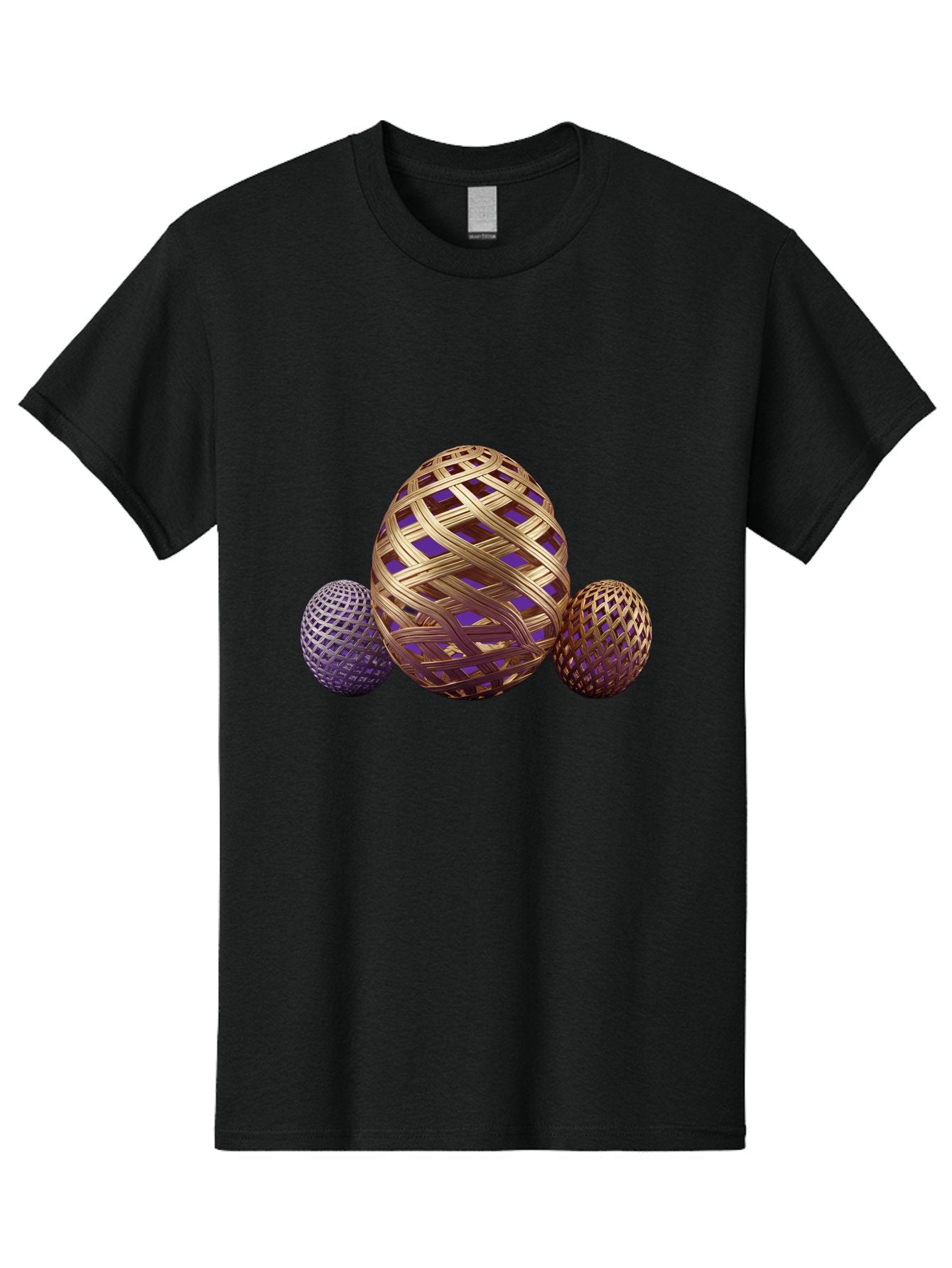 Golden-Eggs Men'S Graphic Tee, 100% Cotton, Comfortable Casual Summer Wear, Machine Washable, Lattice Eggs, Woven Eggs, Easter Eggs, Decorative Eggs, 3D Eggs, Purple And Gold, Festive Decor, Holiday Decorations, Egg Designs, Intricate Patterns Baa774 9