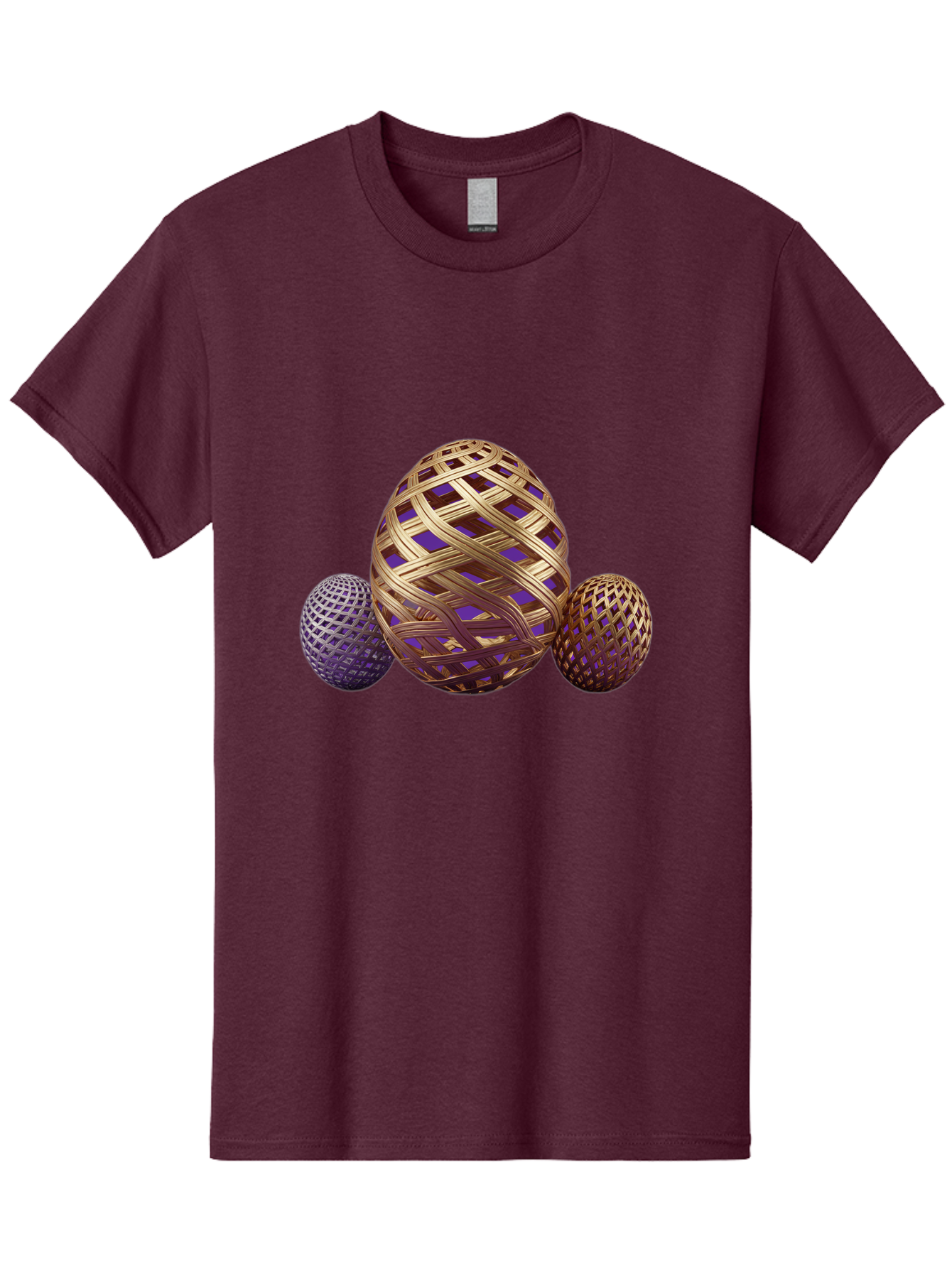Golden-Eggs Men'S Graphic Tee, 100% Cotton, Comfortable Casual Summer Wear, Machine Washable, Lattice Eggs, Woven Eggs, Easter Eggs, Decorative Eggs, 3D Eggs, Purple And Gold, Festive Decor, Holiday Decorations, Egg Designs, Intricate Patterns Baa774