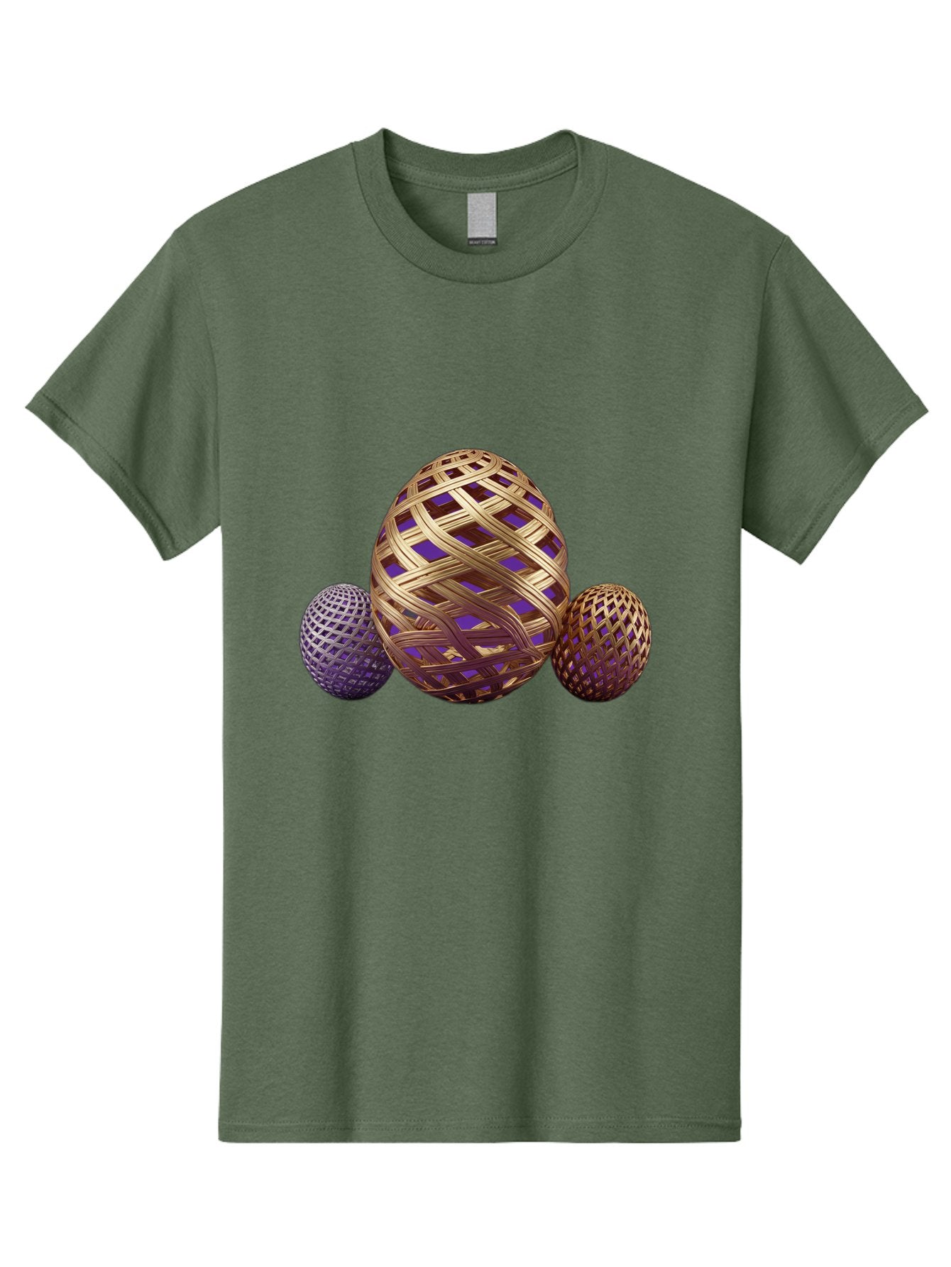 Golden-Eggs Men'S Graphic Tee, 100% Cotton, Comfortable Casual Summer Wear, Machine Washable, Lattice Eggs, Woven Eggs, Easter Eggs, Decorative Eggs, 3D Eggs, Purple And Gold, Festive Decor, Holiday Decorations, Egg Designs, Intricate Patterns Baa774