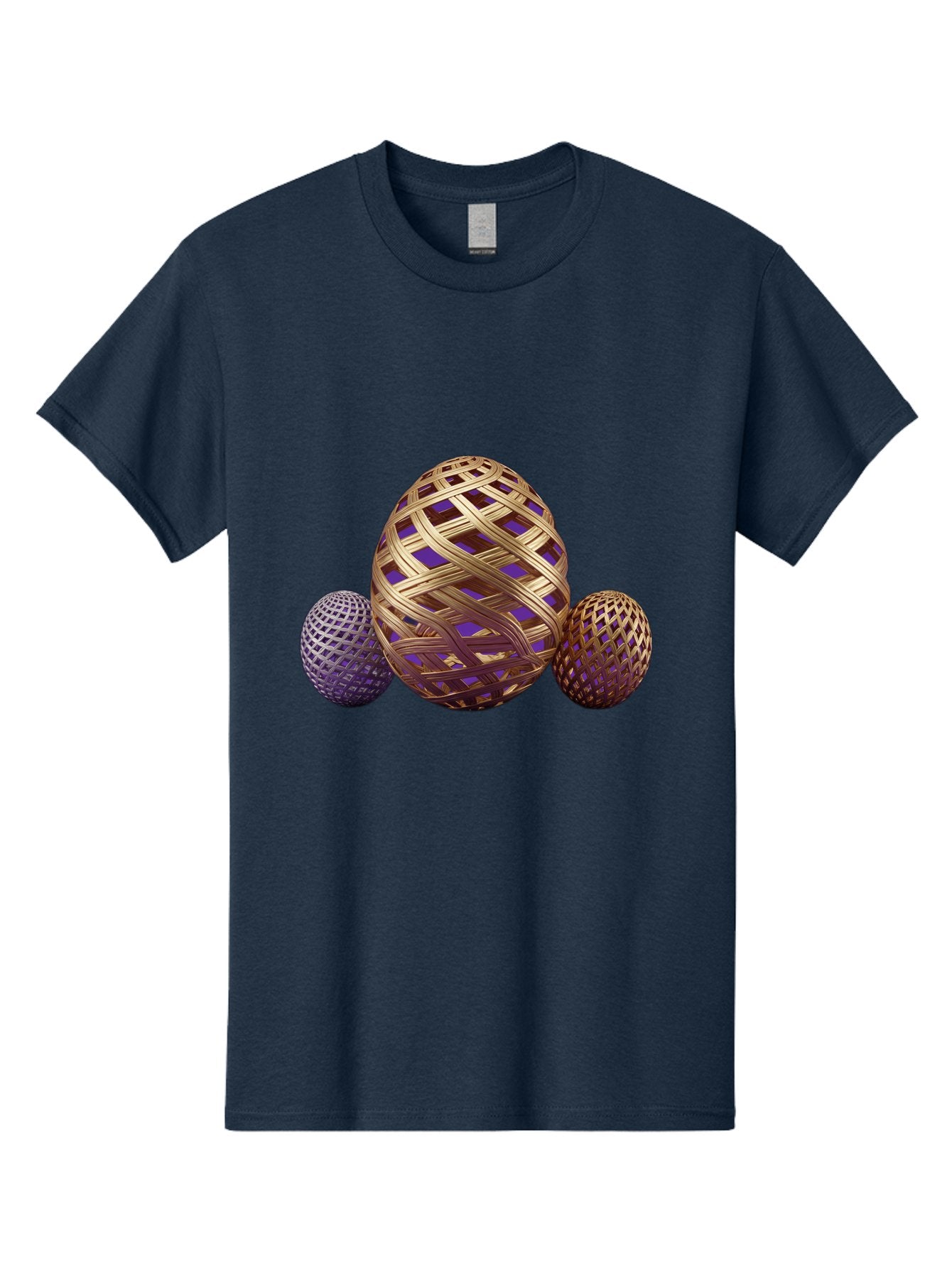 Golden-Eggs Men'S Graphic Tee, 100% Cotton, Comfortable Casual Summer Wear, Machine Washable, Lattice Eggs, Woven Eggs, Easter Eggs, Decorative Eggs, 3D Eggs, Purple And Gold, Festive Decor, Holiday Decorations, Egg Designs, Intricate Patterns Baa774 12