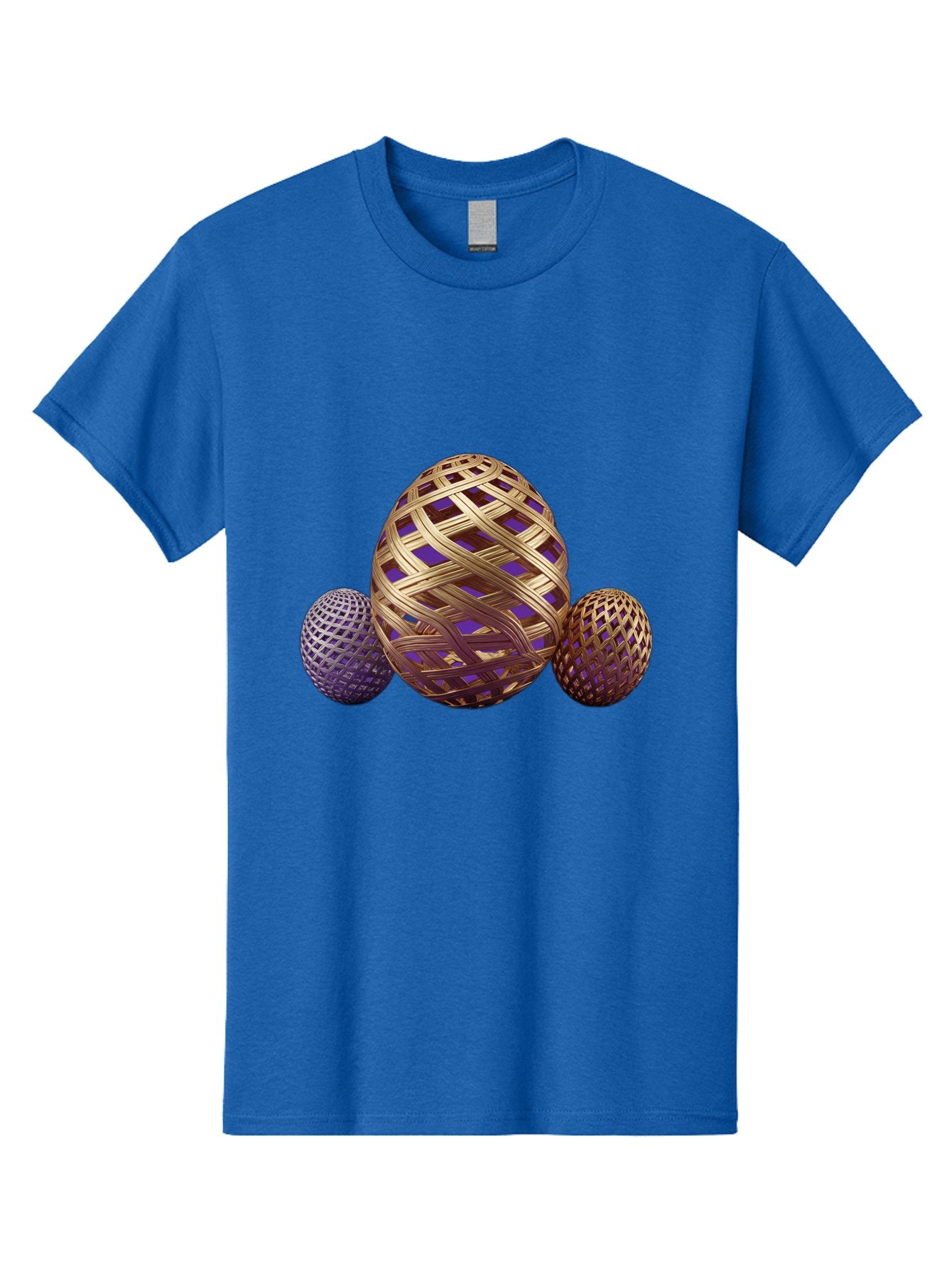 Golden-Eggs Men'S Graphic Tee, 100% Cotton, Comfortable Casual Summer Wear, Machine Washable, Lattice Eggs, Woven Eggs, Easter Eggs, Decorative Eggs, 3D Eggs, Purple And Gold, Festive Decor, Holiday Decorations, Egg Designs, Intricate Patterns Baa774